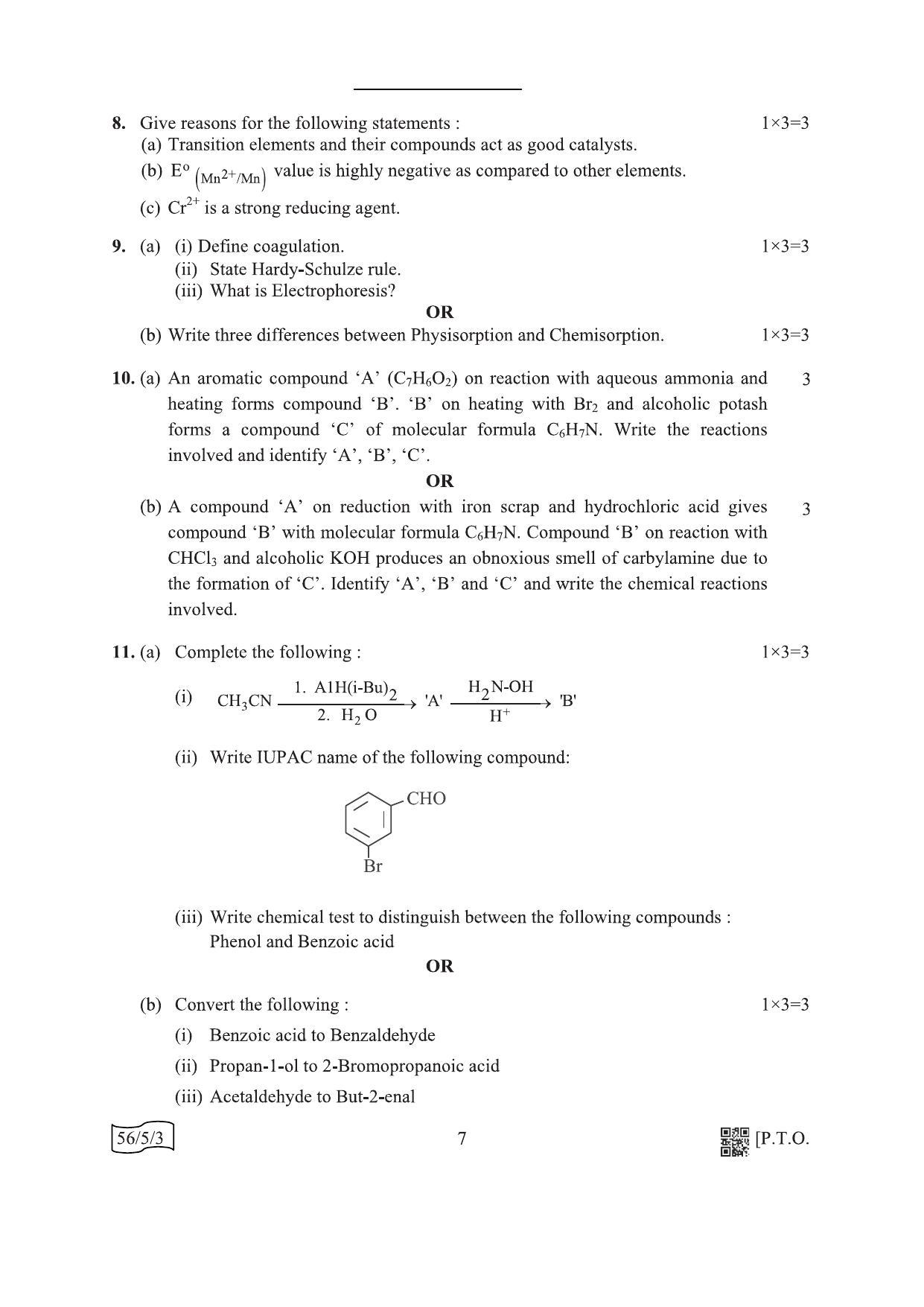 CBSE Class 12 5653 Chemistry 2022 Question Paper IndCareer Docs