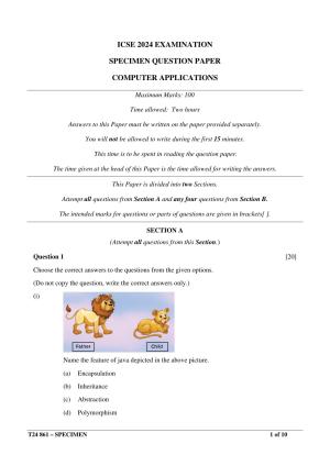 ICSE Class 10  2024 Computer Applications Sample Paper