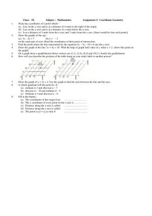 CBSE Worksheets for Class 9 Mathematics Coordinate Geometry Assignment 3