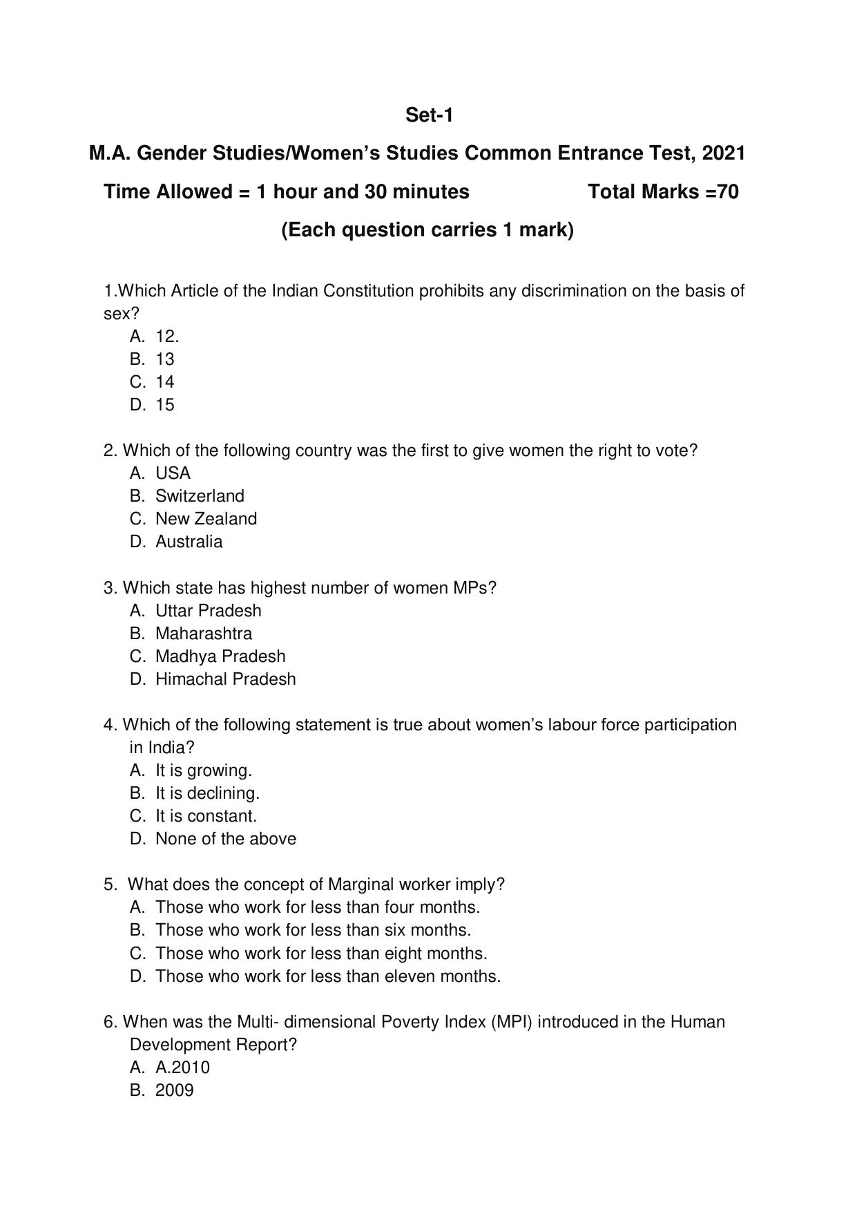 Odisha CPET 2021 GSWS Question Paper - Page 1