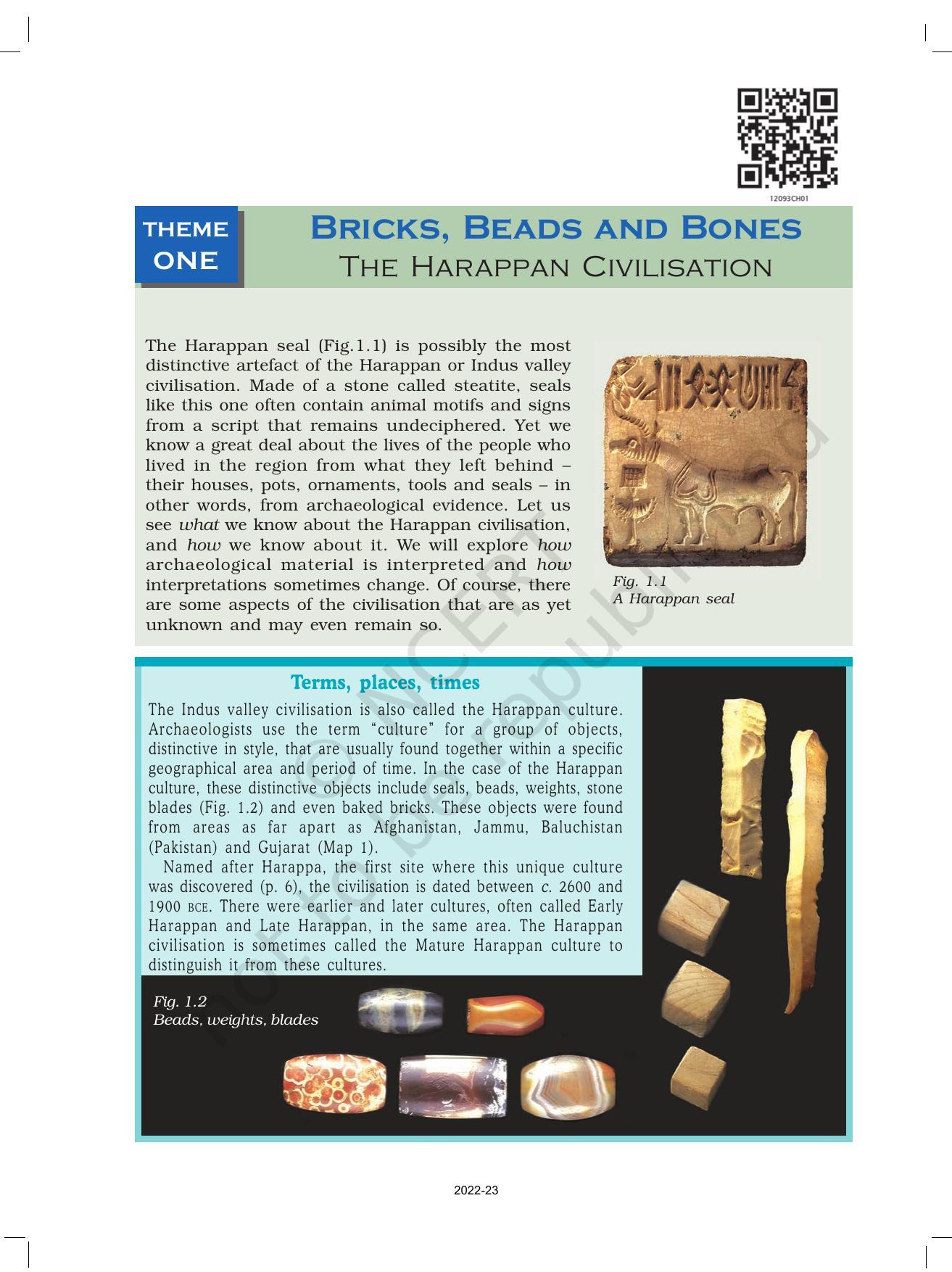 NCERT Book for Class 12 History (Part-1) Chapter 1 Bricks, Beads, and Bones - Page 1