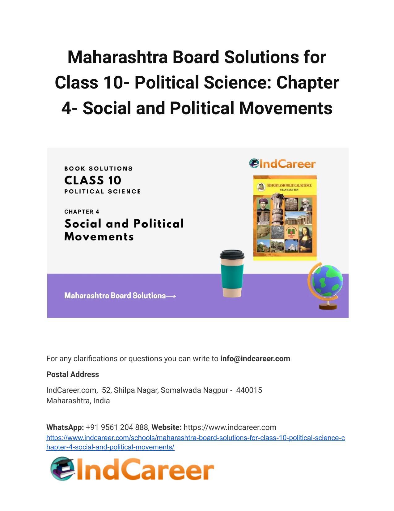 Maharashtra Board Solutions for Class 10- Political Science: Chapter 4- Social and Political Movements - Page 1