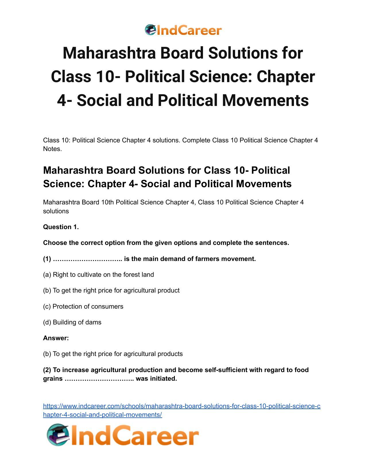 Maharashtra Board Solutions for Class 10- Political Science: Chapter 4- Social and Political Movements - Page 2