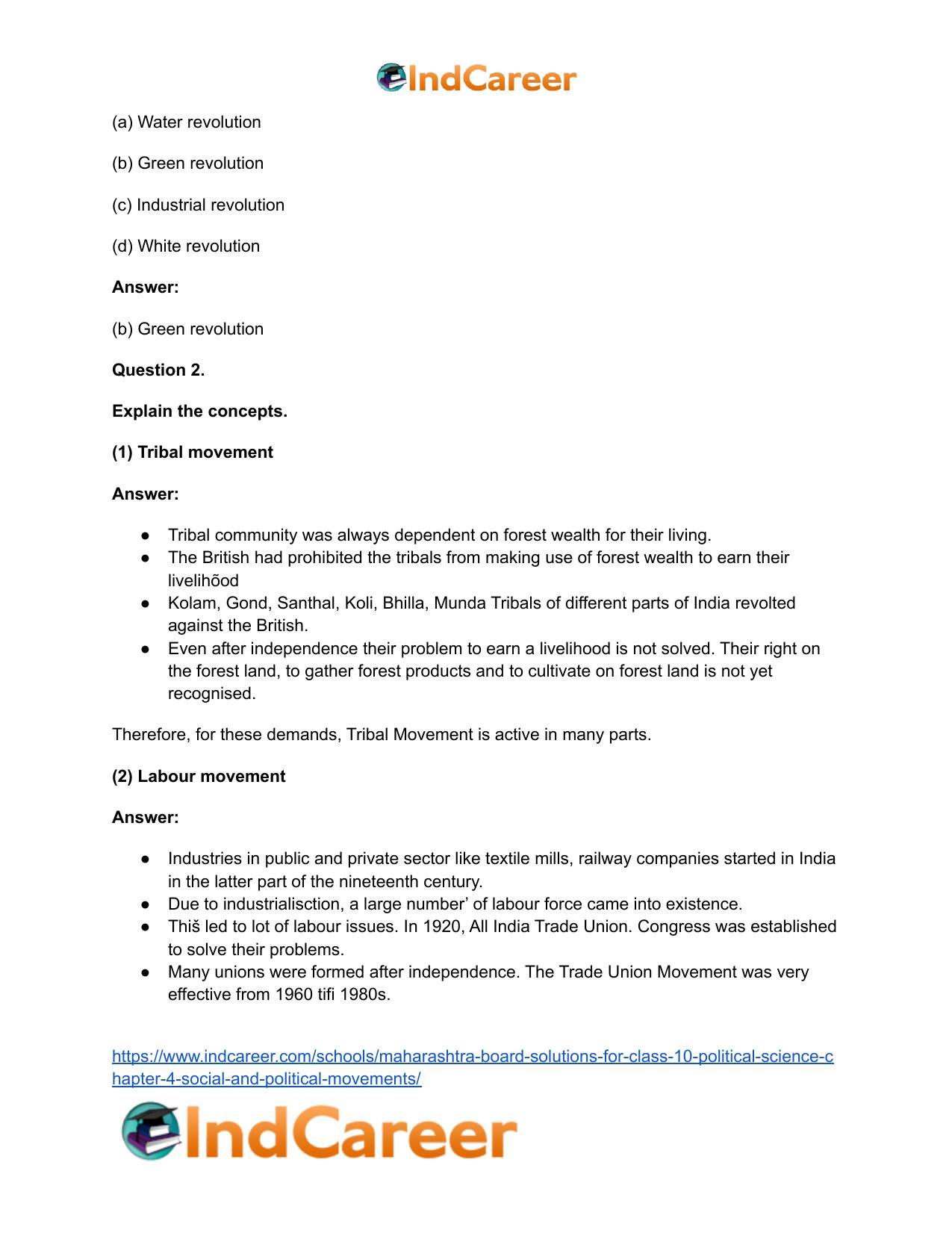 Maharashtra Board Solutions for Class 10- Political Science: Chapter 4- Social and Political Movements - Page 3