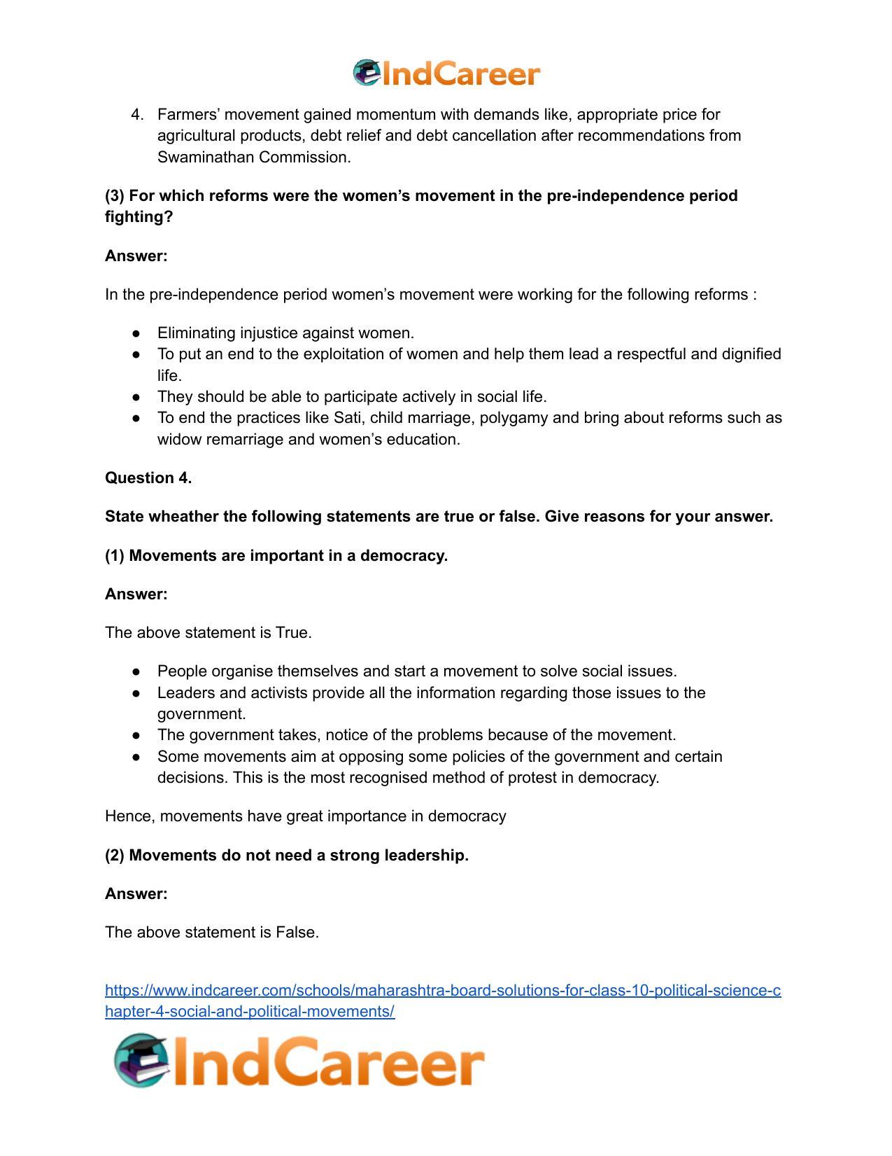 Maharashtra Board Solutions for Class 10- Political Science: Chapter 4- Social and Political Movements - Page 5