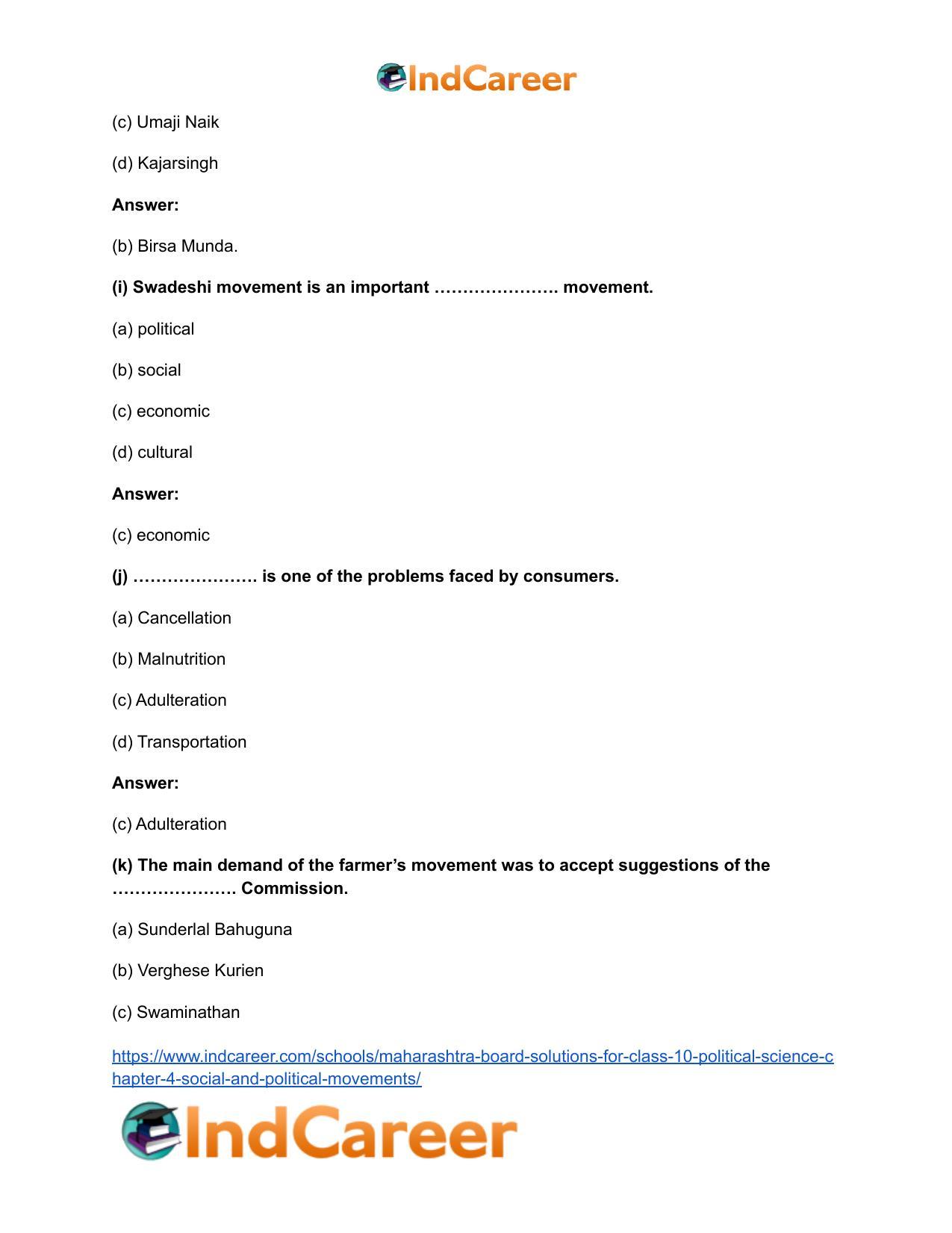 Maharashtra Board Solutions for Class 10- Political Science: Chapter 4- Social and Political Movements - Page 10