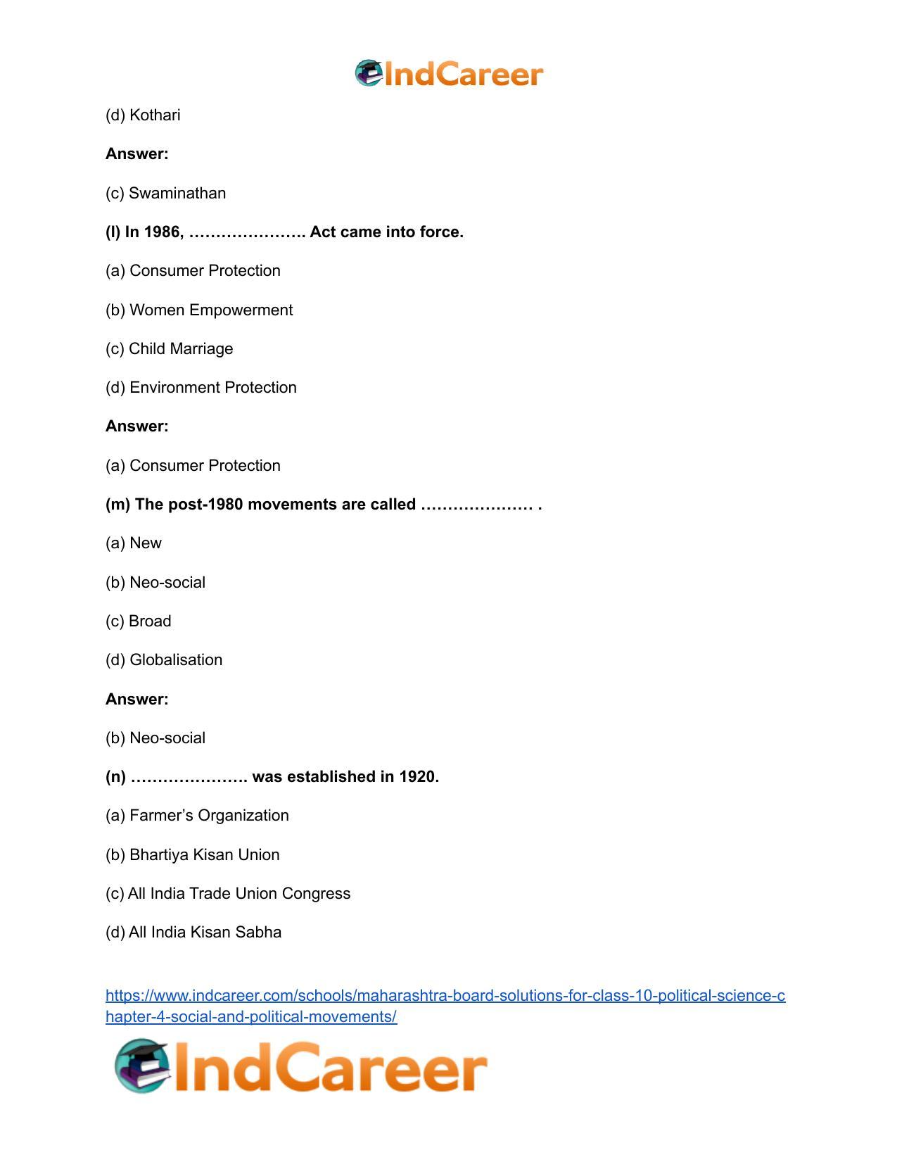 Maharashtra Board Solutions for Class 10- Political Science: Chapter 4- Social and Political Movements - Page 11