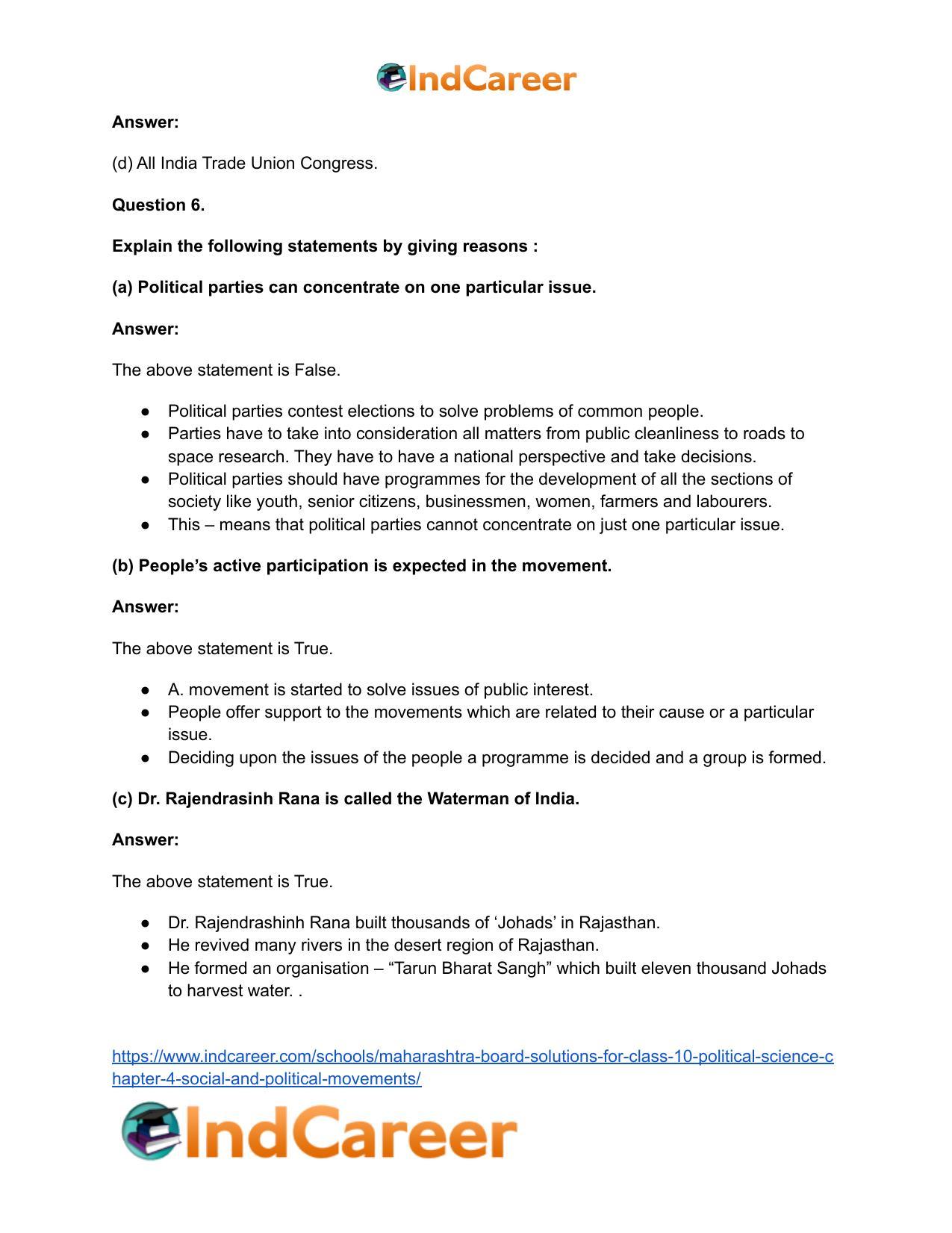 Maharashtra Board Solutions for Class 10- Political Science: Chapter 4- Social and Political Movements - Page 12