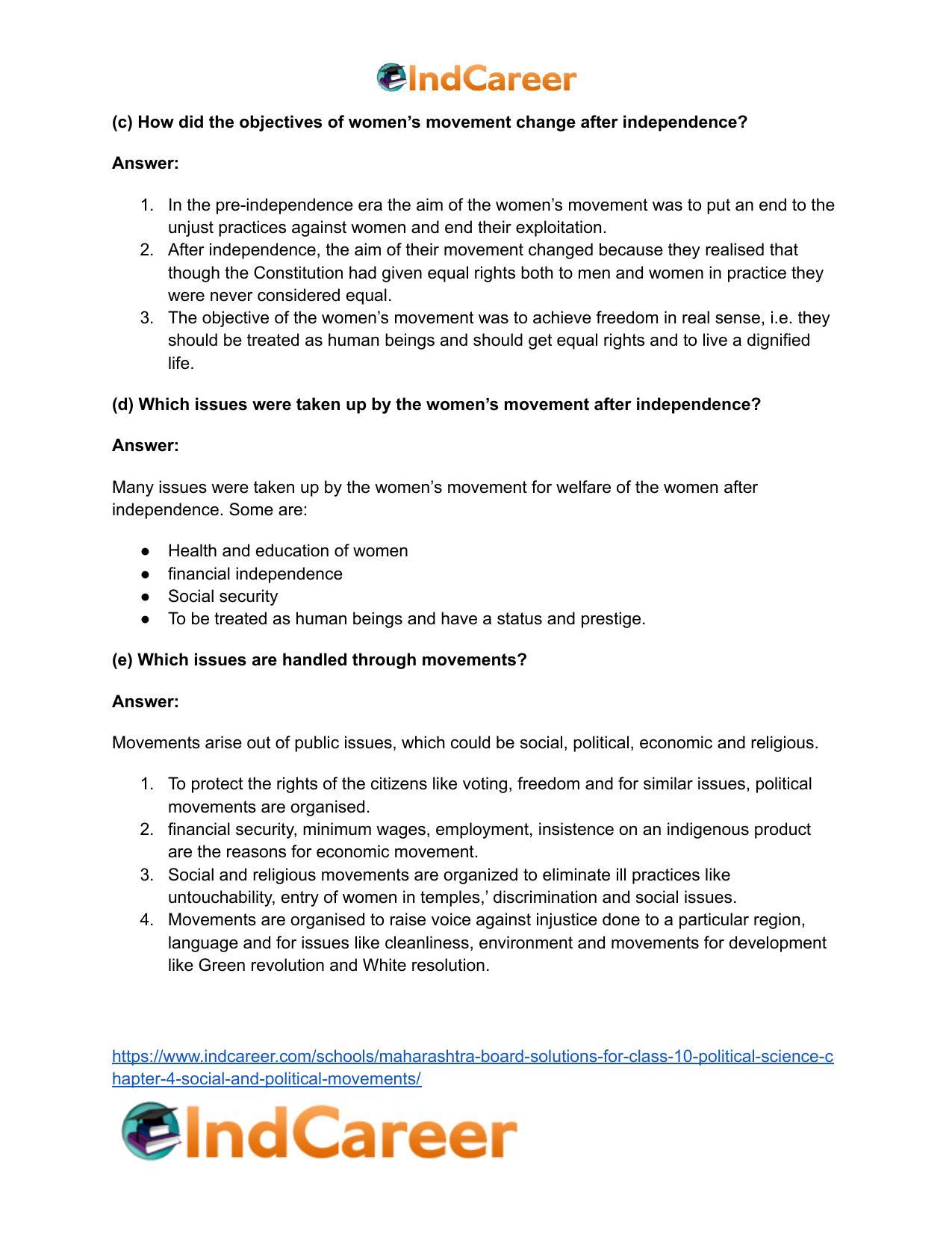 Maharashtra Board Solutions for Class 10- Political Science: Chapter 4- Social and Political Movements - Page 19