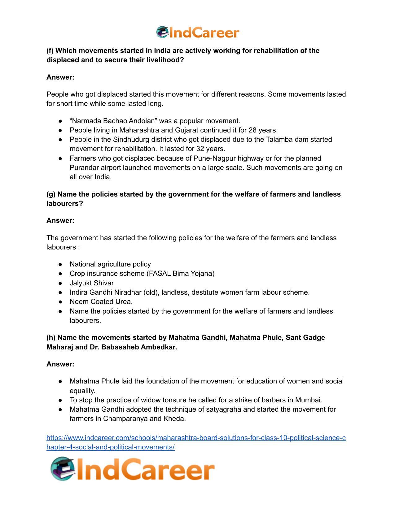 Maharashtra Board Solutions for Class 10- Political Science: Chapter 4- Social and Political Movements - Page 20