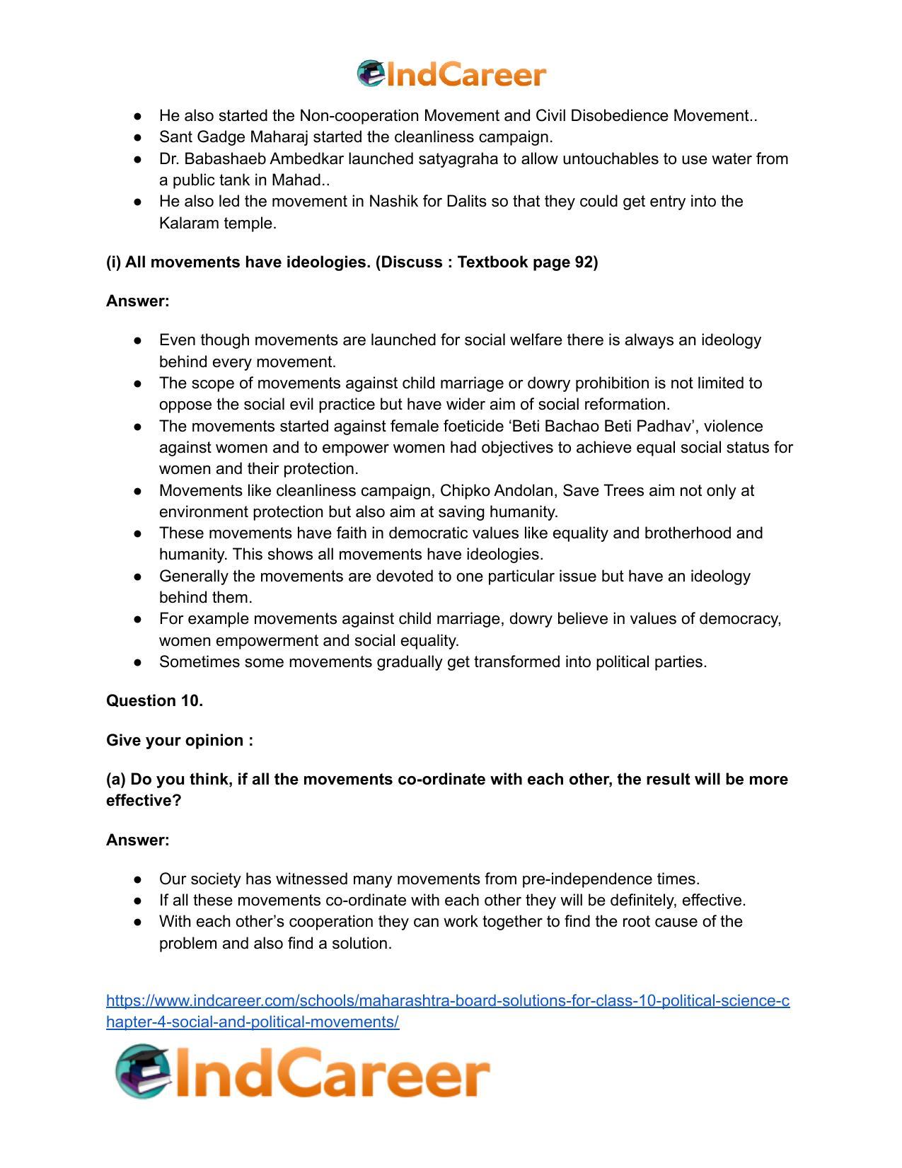 Maharashtra Board Solutions for Class 10- Political Science: Chapter 4- Social and Political Movements - Page 21