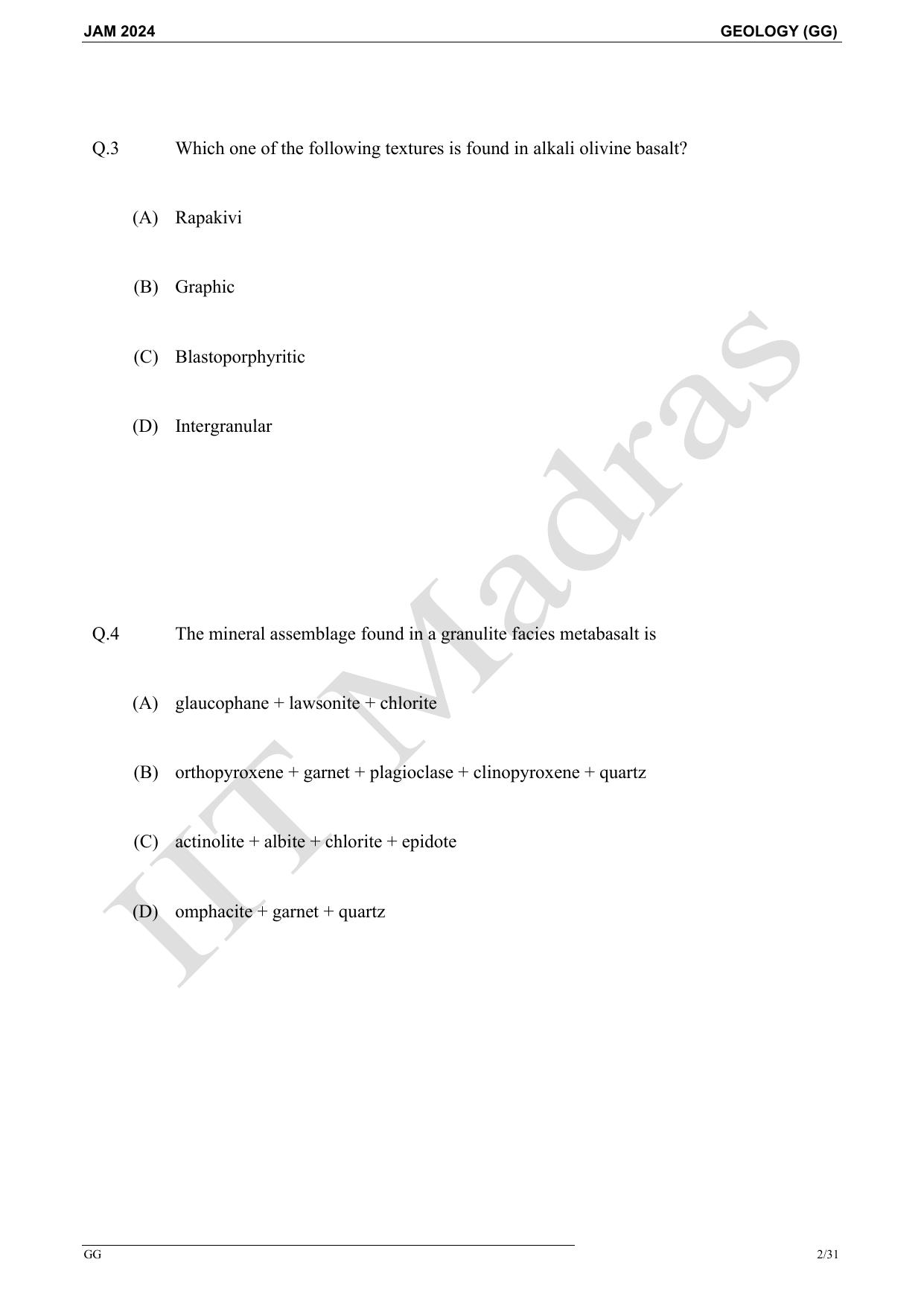 IIT JAM 2024 Geology (GG) Master Question Paper - Page 2