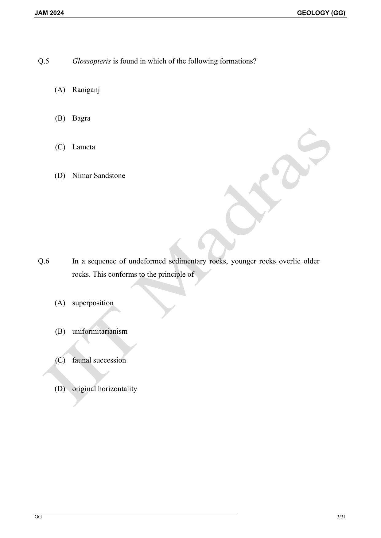 IIT JAM 2024 Geology (GG) Master Question Paper - Page 3