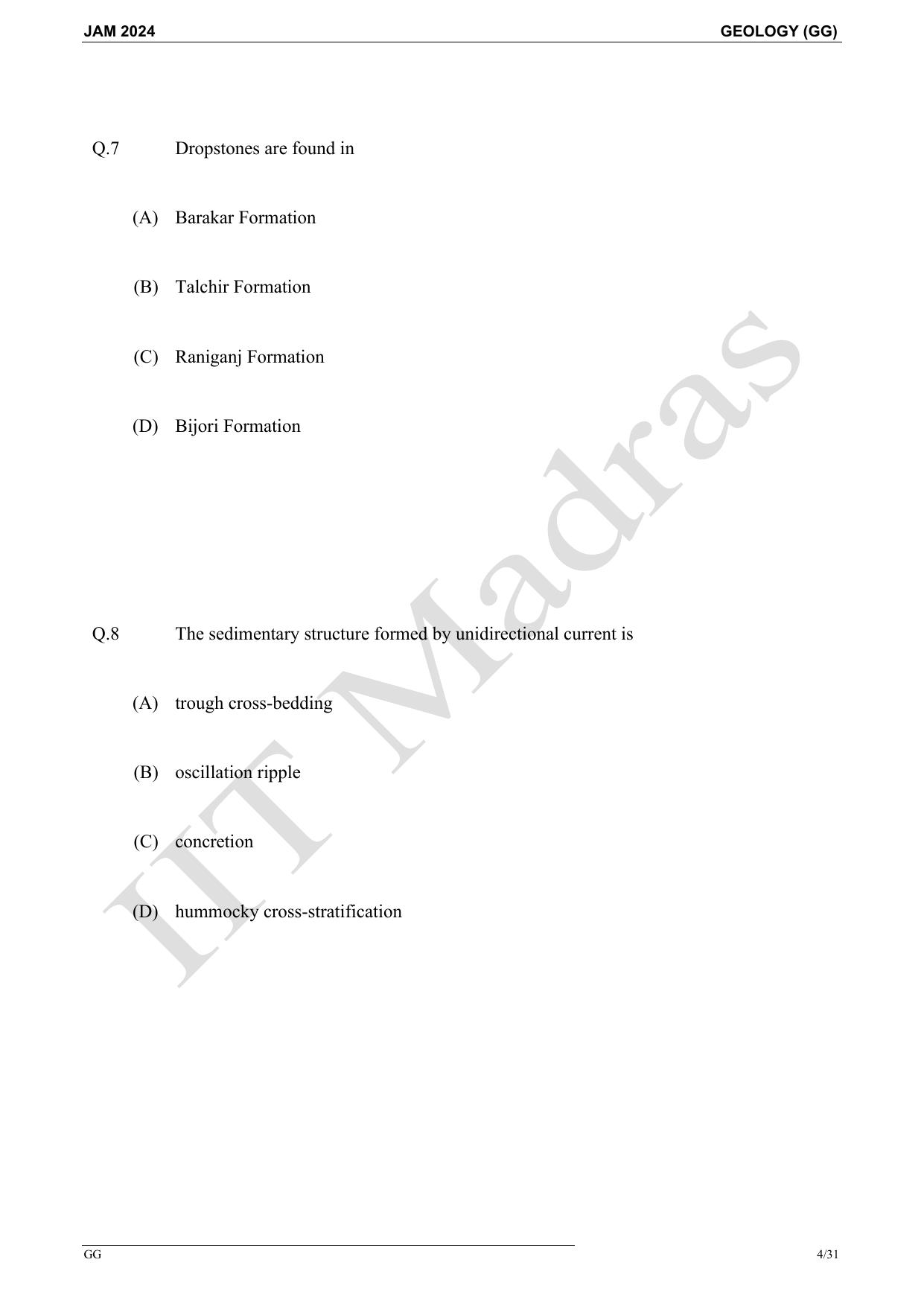 IIT JAM 2024 Geology (GG) Master Question Paper - Page 4