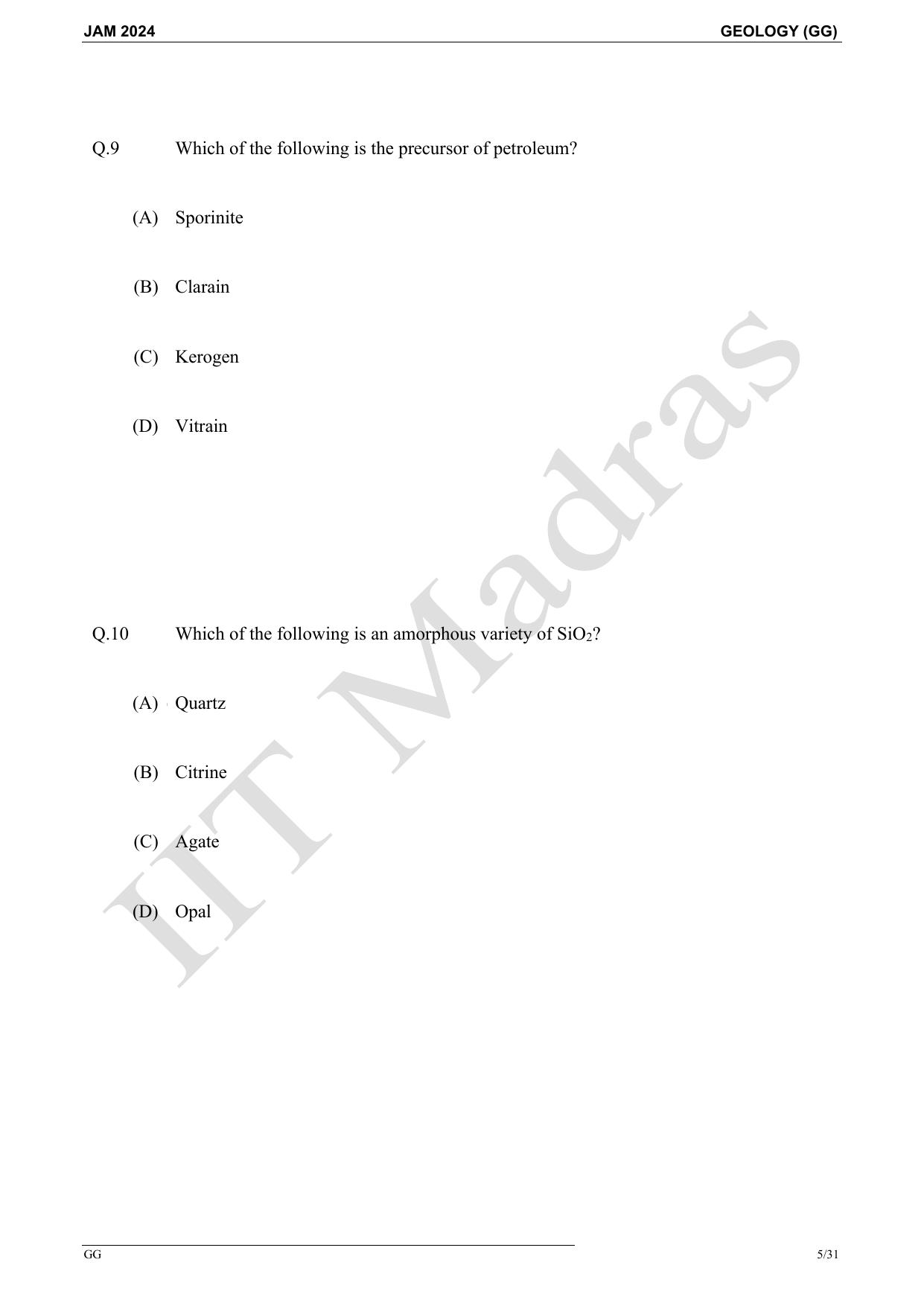 IIT JAM 2024 Geology (GG) Master Question Paper - Page 5