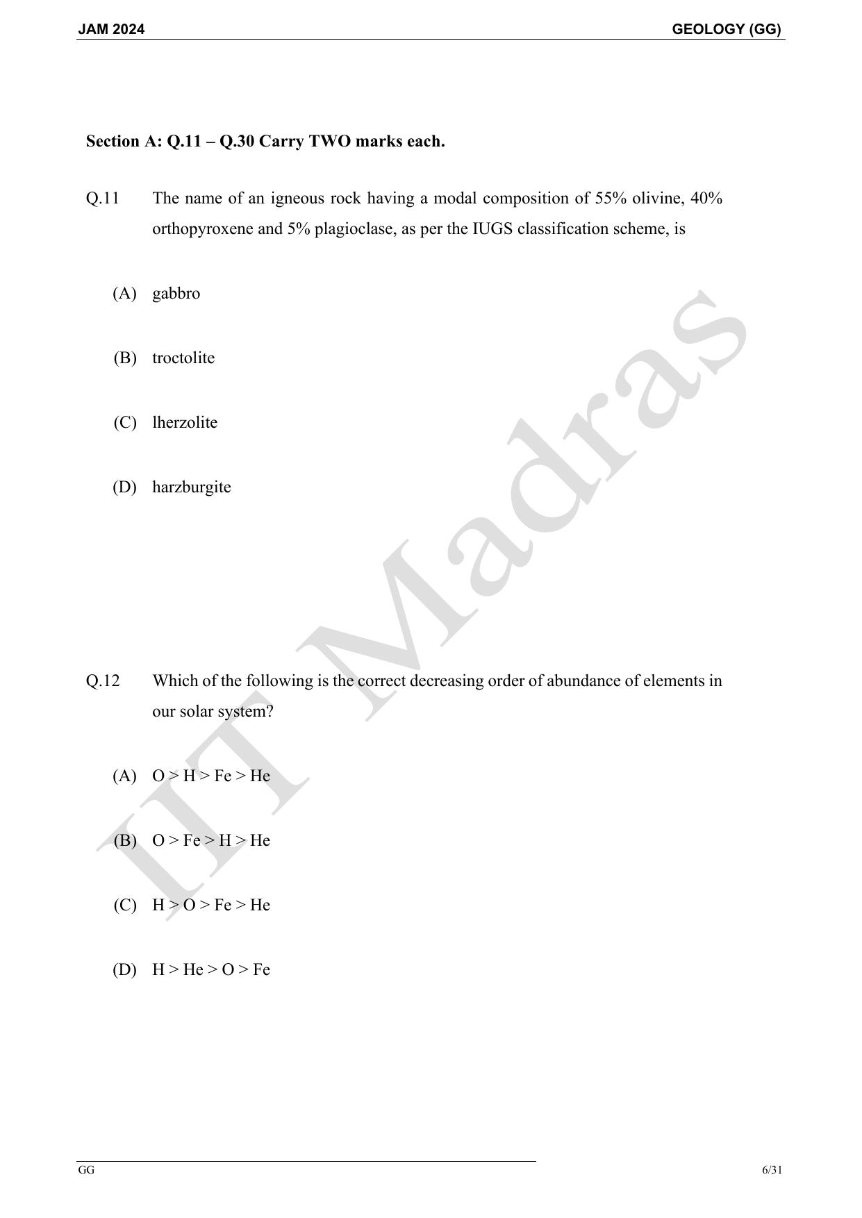 IIT JAM 2024 Geology (GG) Master Question Paper - Page 6