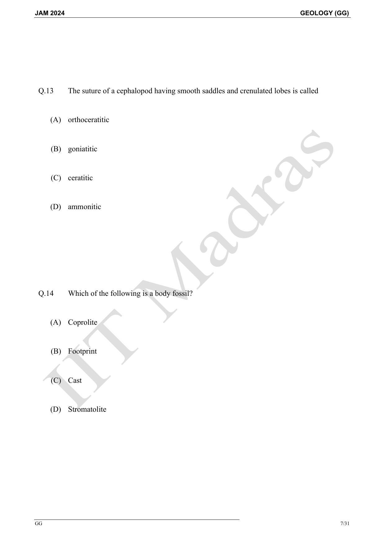 IIT JAM 2024 Geology (GG) Master Question Paper - Page 7