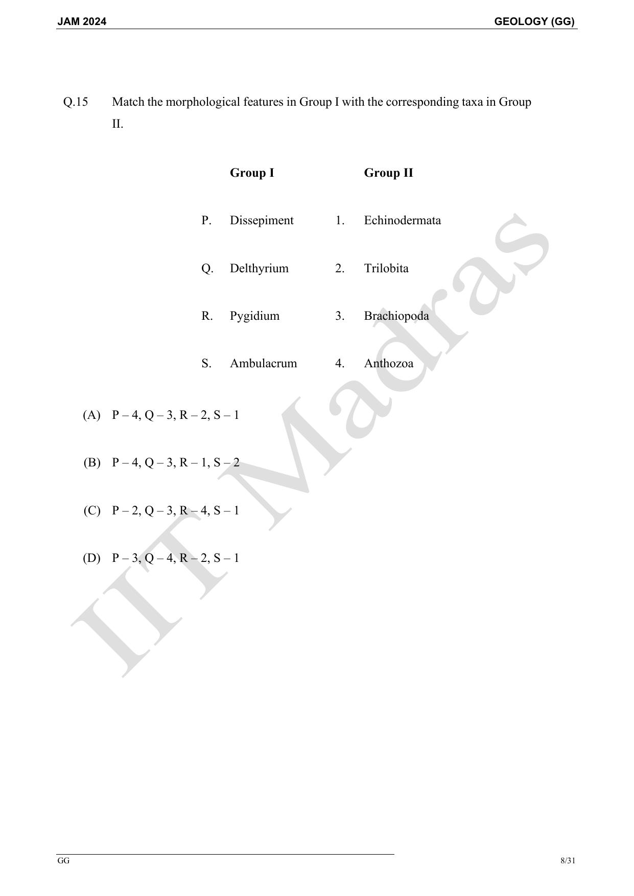 IIT JAM 2024 Geology (GG) Master Question Paper - Page 8