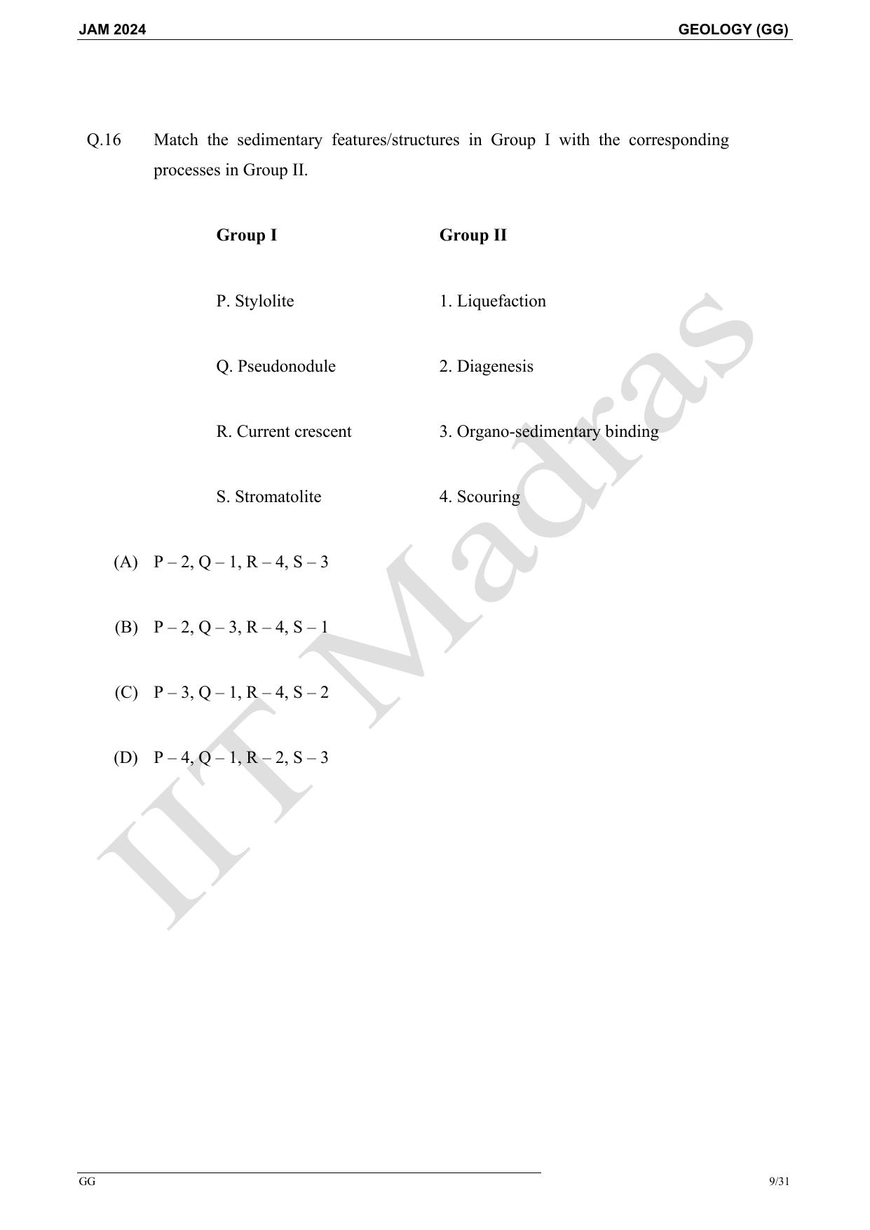 IIT JAM 2024 Geology (GG) Master Question Paper - Page 9