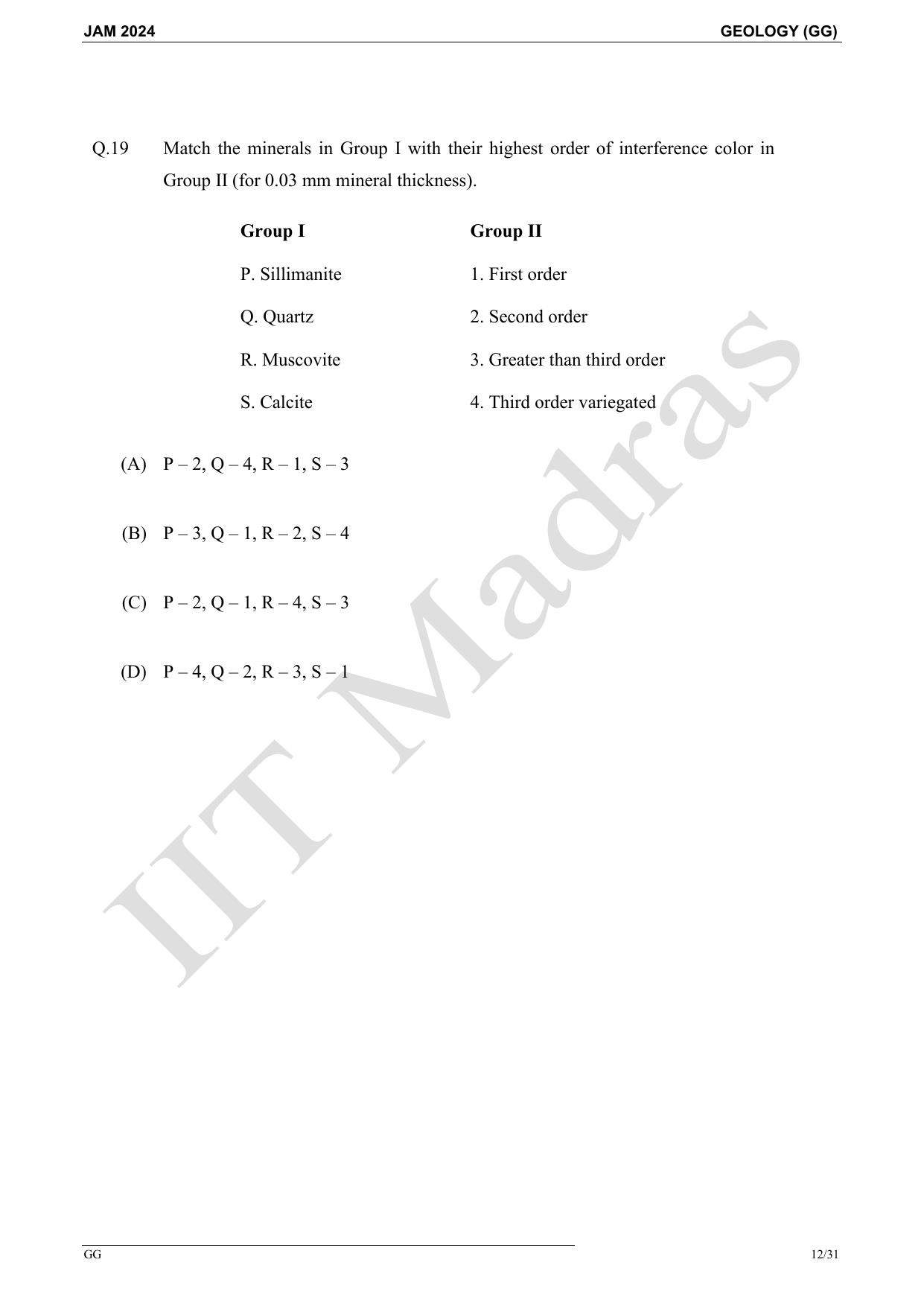 IIT JAM 2024 Geology (GG) Master Question Paper - Page 12