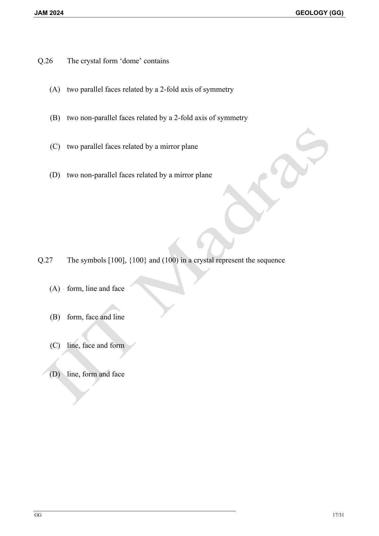 IIT JAM 2024 Geology (GG) Master Question Paper - Page 17