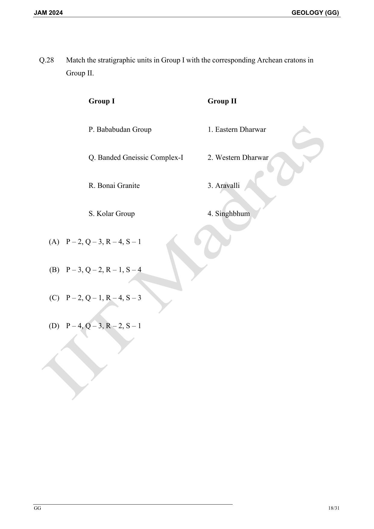 IIT JAM 2024 Geology (GG) Master Question Paper - Page 18