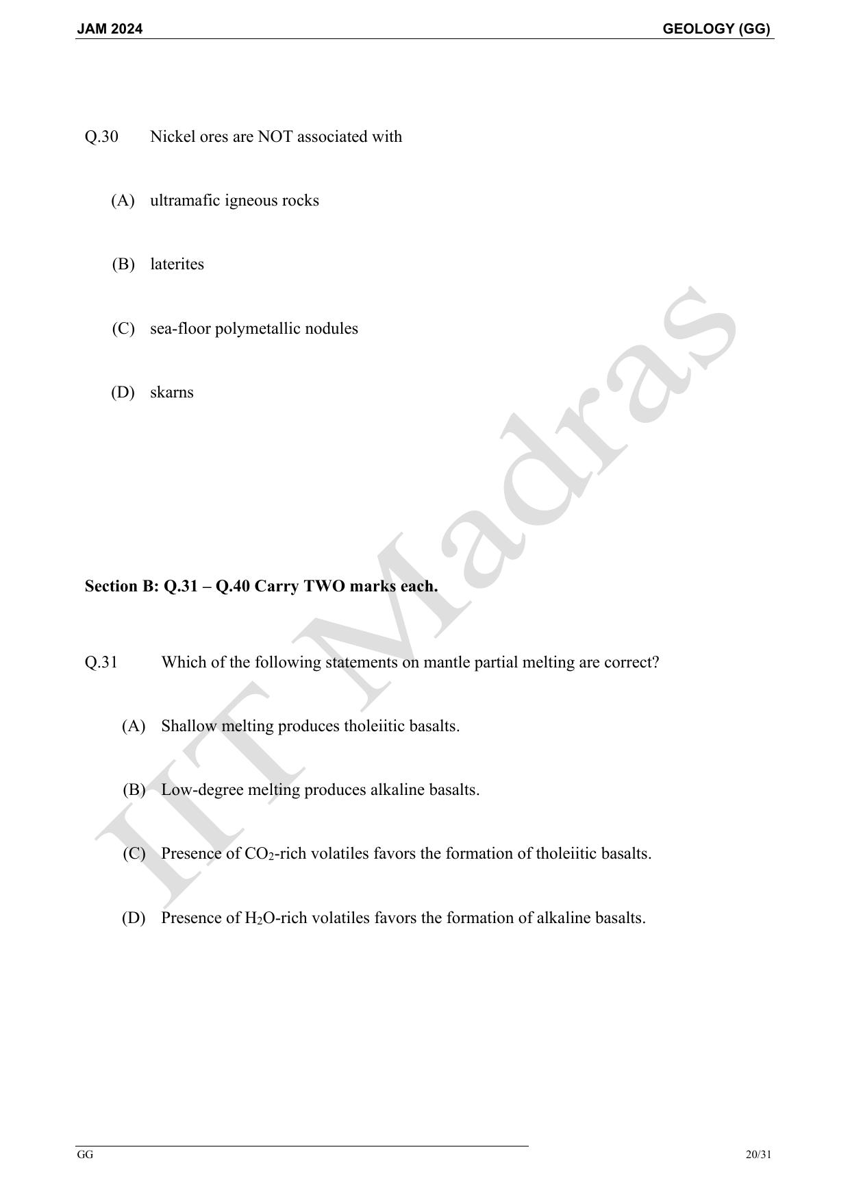 IIT JAM 2024 Geology (GG) Master Question Paper - Page 20