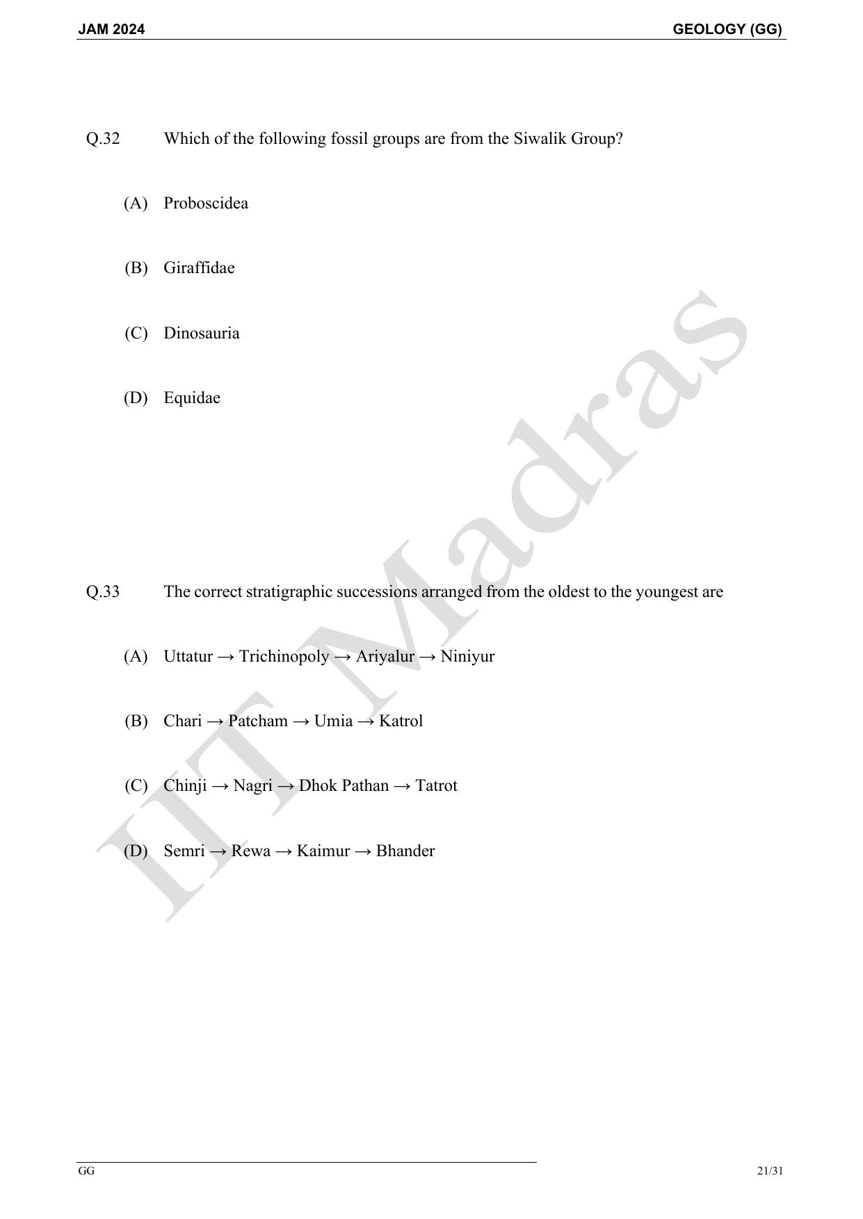 IIT JAM 2024 Geology (GG) Master Question Paper - Page 21