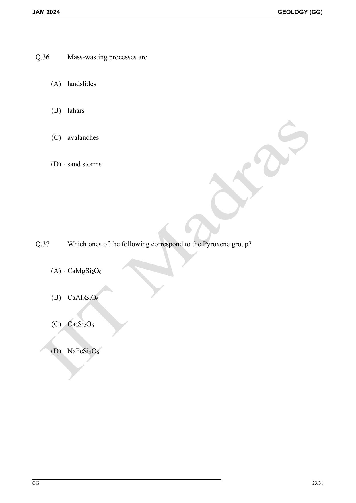 IIT JAM 2024 Geology (GG) Master Question Paper - Page 23