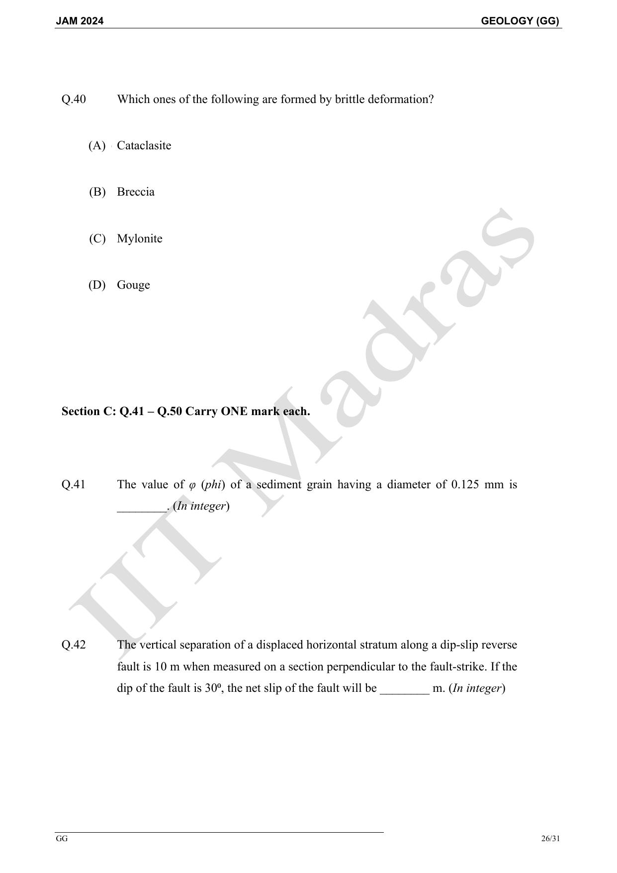 IIT JAM 2024 Geology (GG) Master Question Paper - Page 26