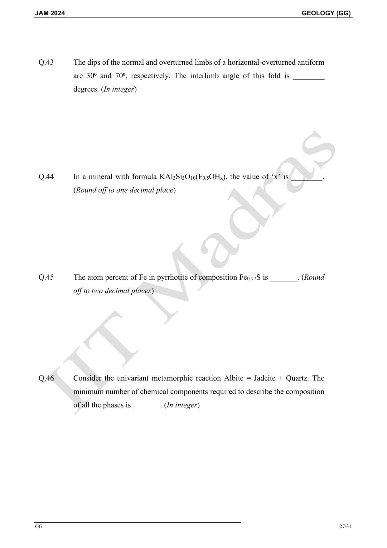 IIT JAM 2024 Geology (GG) Master Question Paper - Page 27