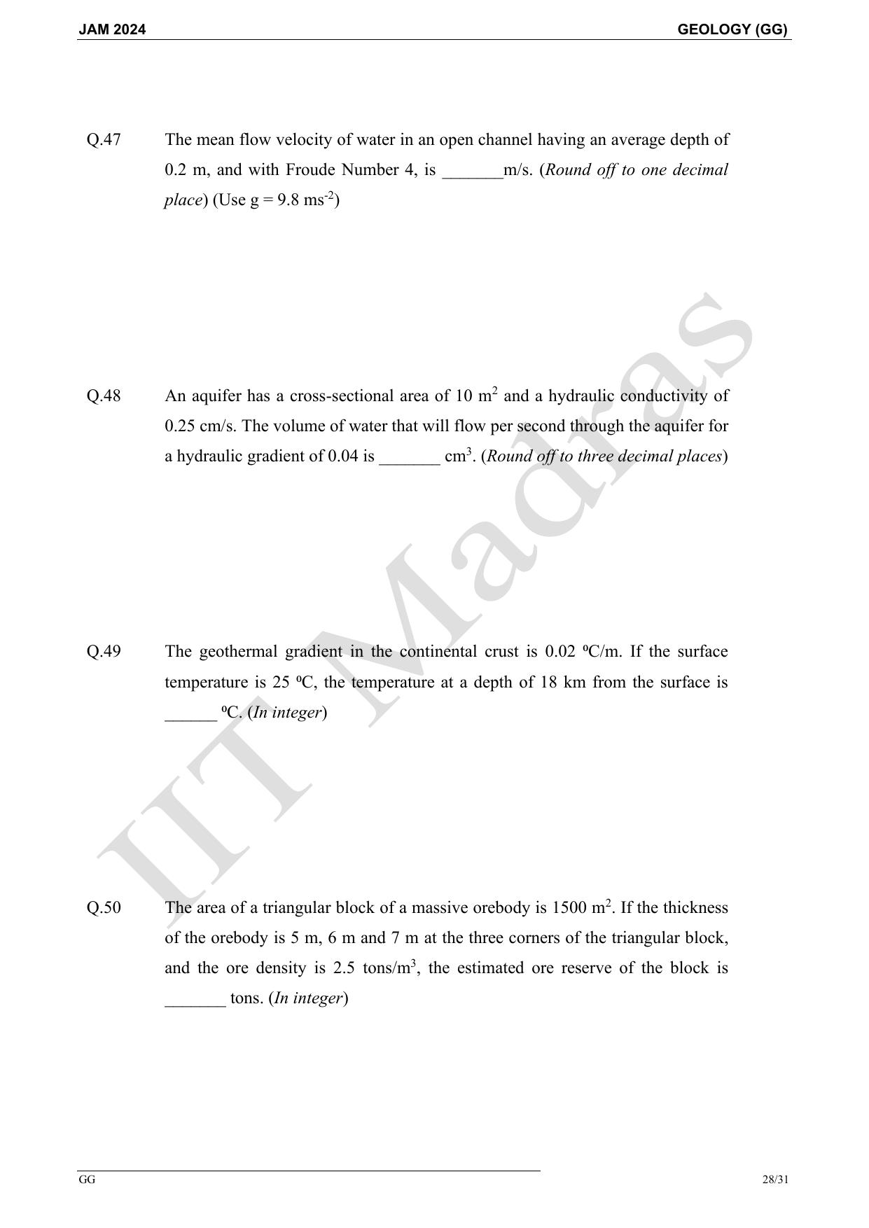 IIT JAM 2024 Geology (GG) Master Question Paper - Page 28