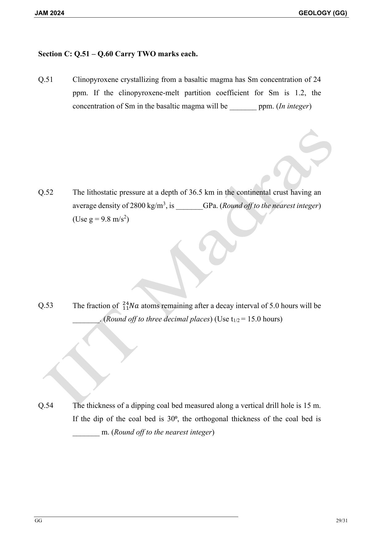 IIT JAM 2024 Geology (GG) Master Question Paper - Page 29