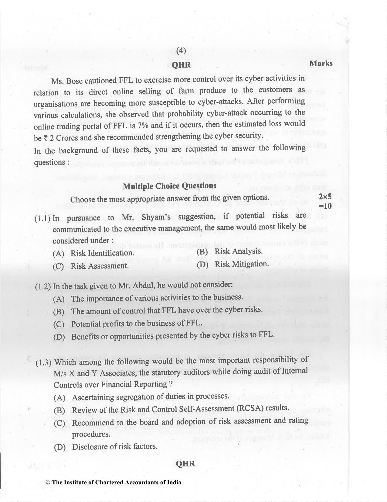 CA Final May 2022 Question Paper - Paper 6A – Risk Management - Page 4