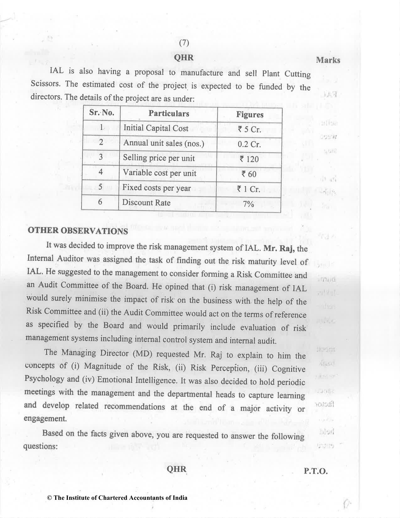 CA Final May 2022 Question Paper - Paper 6A – Risk Management - Page 7