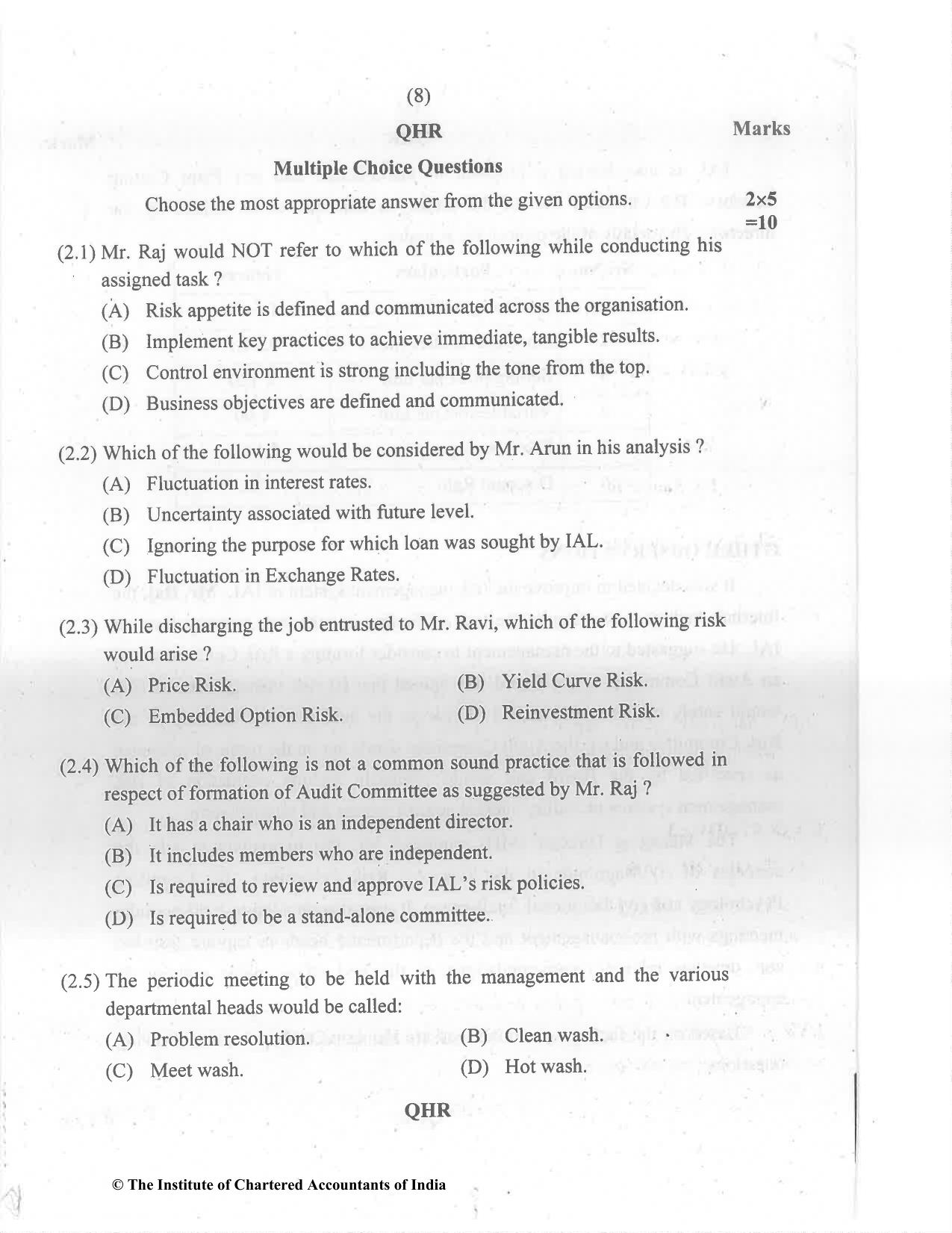 CA Final May 2022 Question Paper - Paper 6A – Risk Management - Page 8