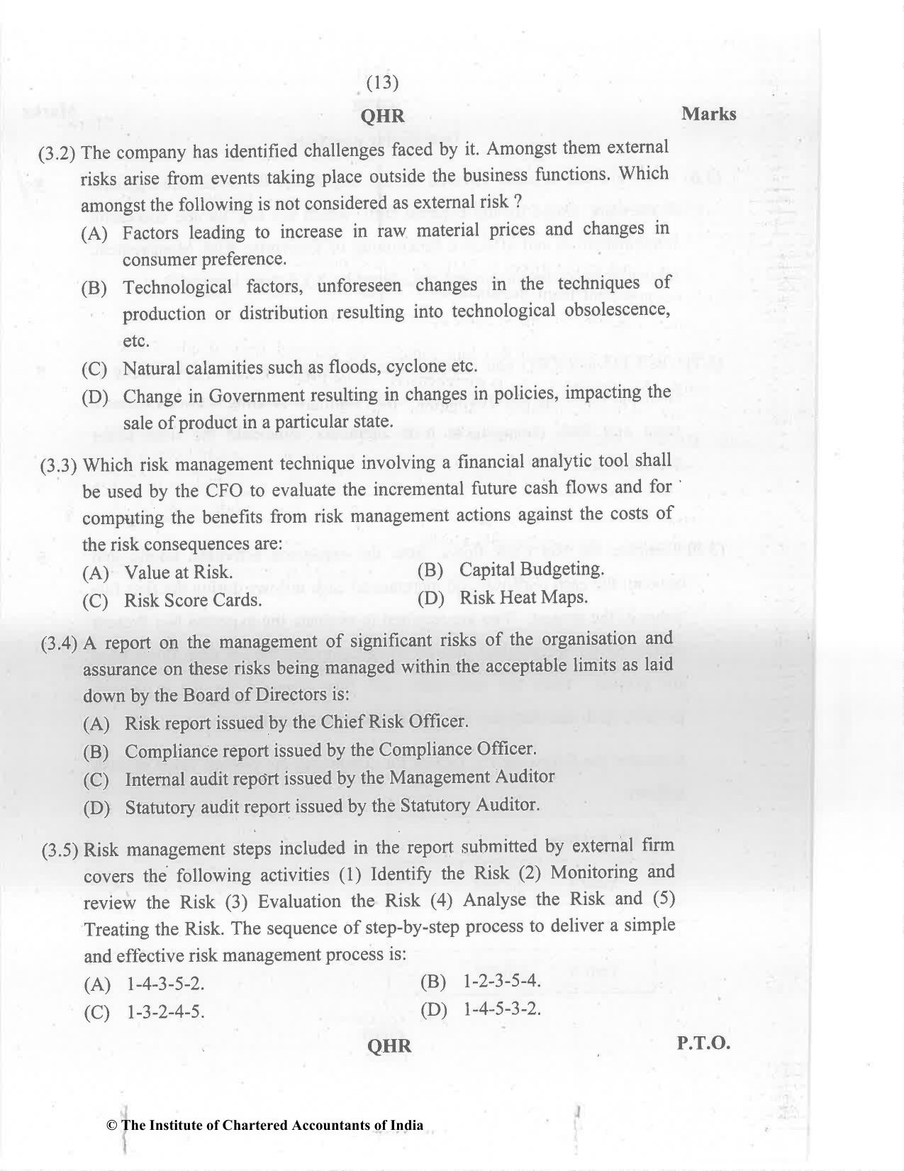 CA Final May 2022 Question Paper - Paper 6A – Risk Management - Page 13