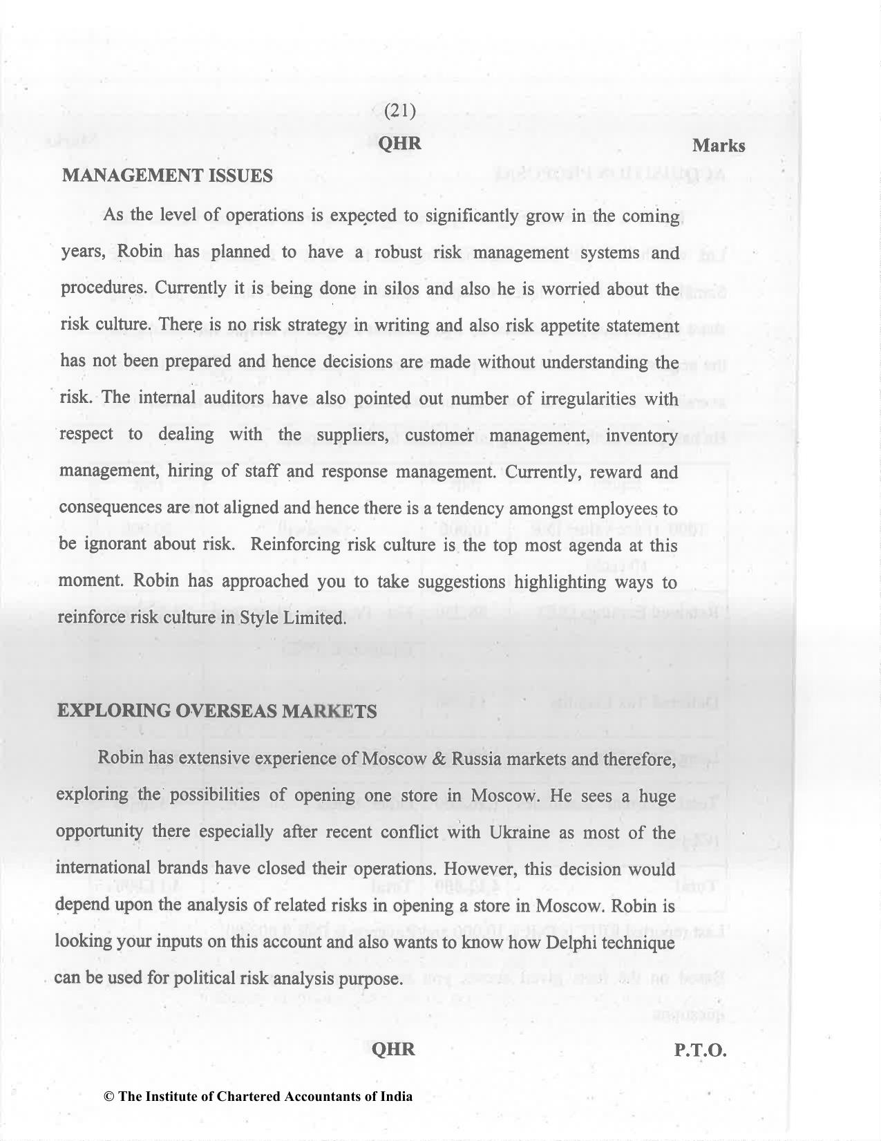 CA Final May 2022 Question Paper - Paper 6A – Risk Management - Page 21