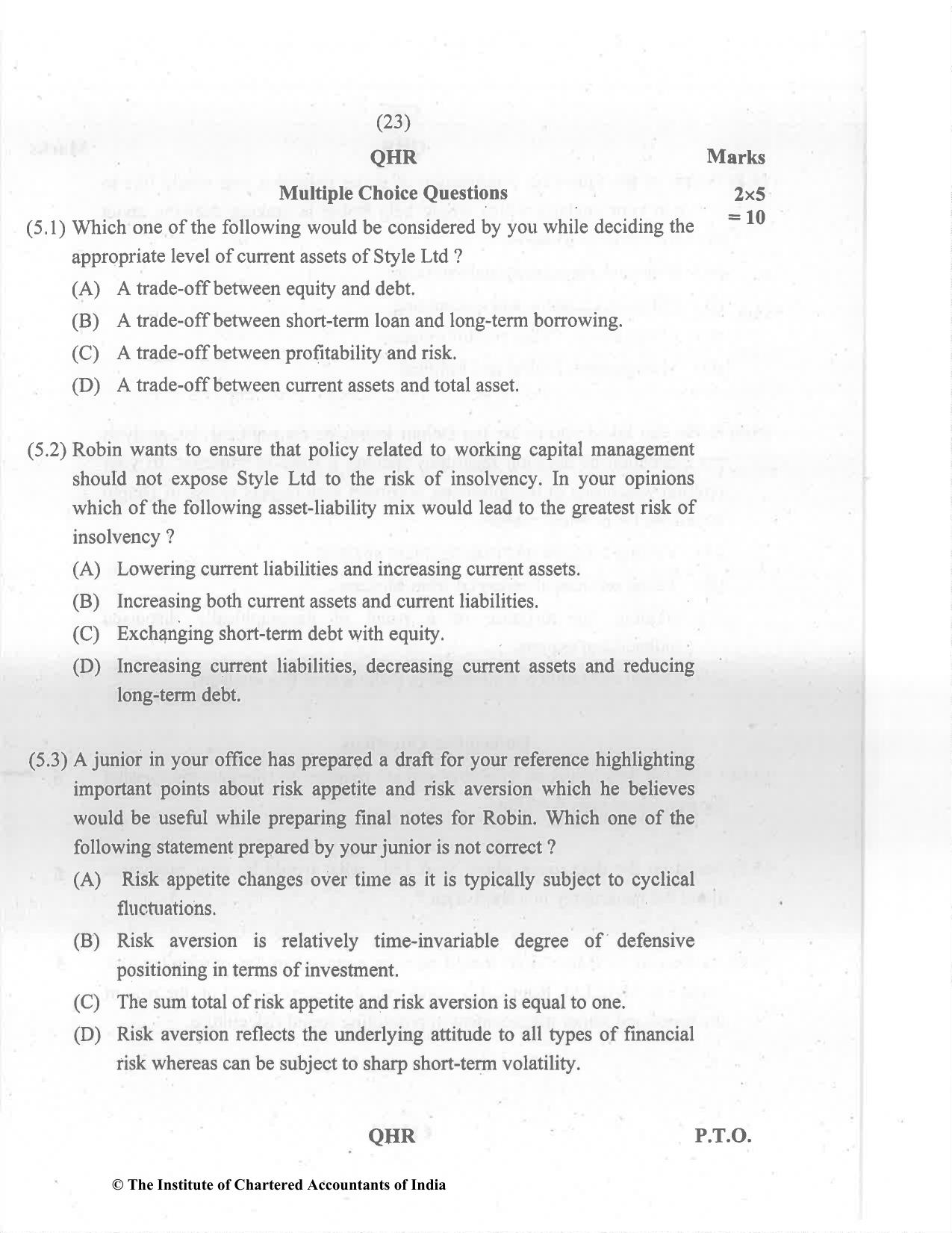 CA Final May 2022 Question Paper - Paper 6A – Risk Management - Page 23