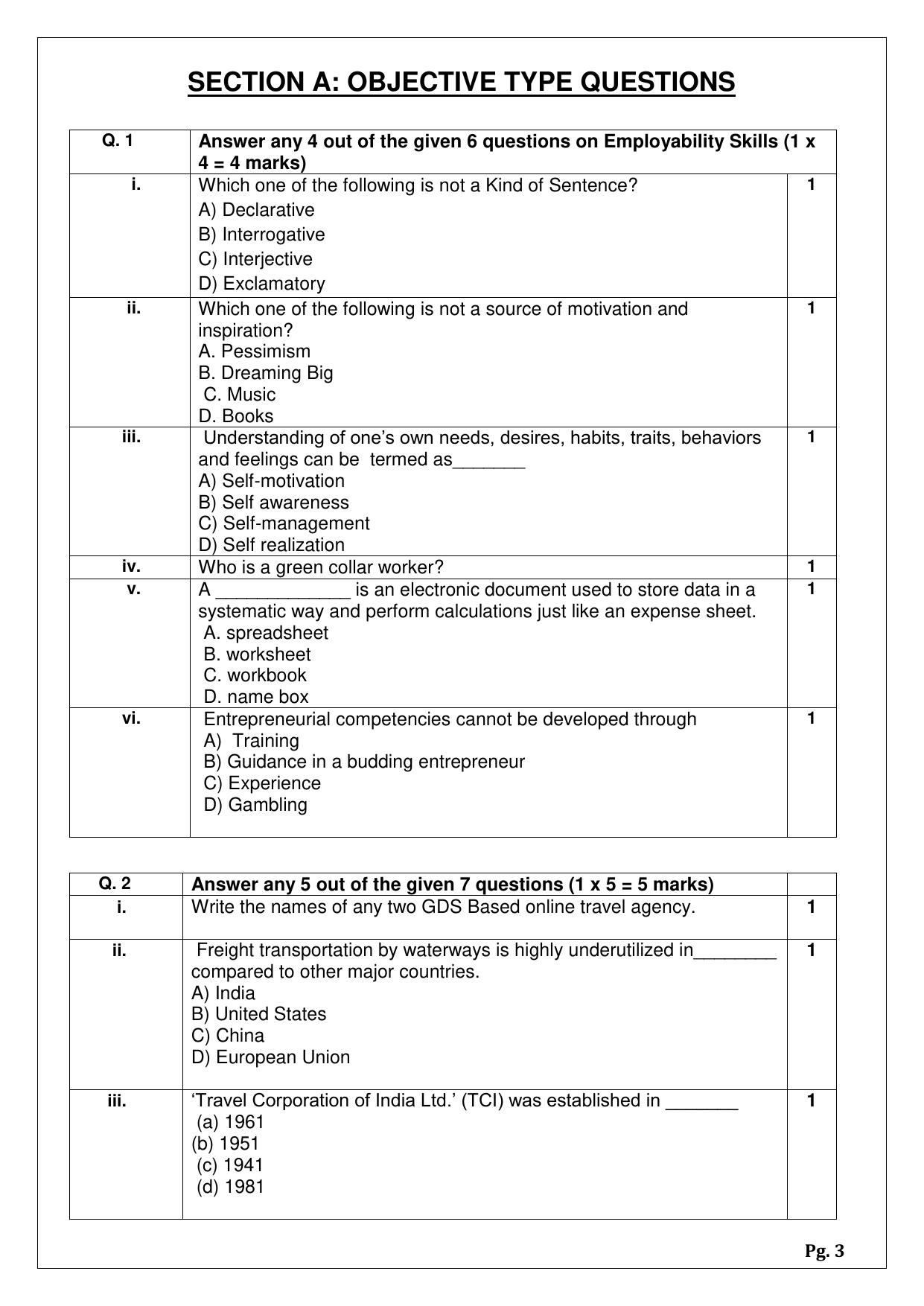 CBSE Class 12 (Skill Education) Tourism 2024 Sample Paper - Page 3