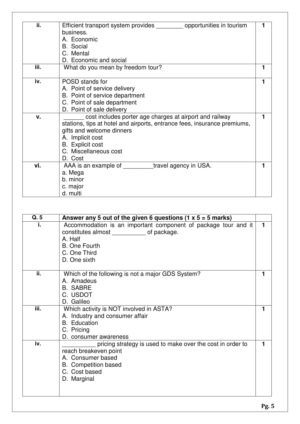 CBSE Class 12 (Skill Education) Tourism 2024 Sample Paper - Page 5