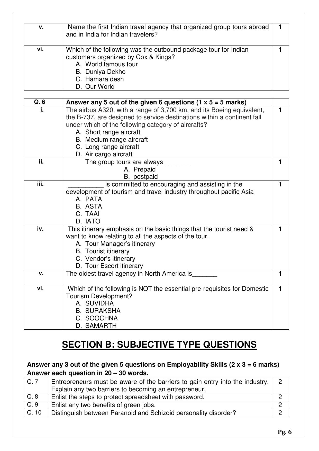 CBSE Class 12 (Skill Education) Tourism 2024 Sample Paper - Page 6