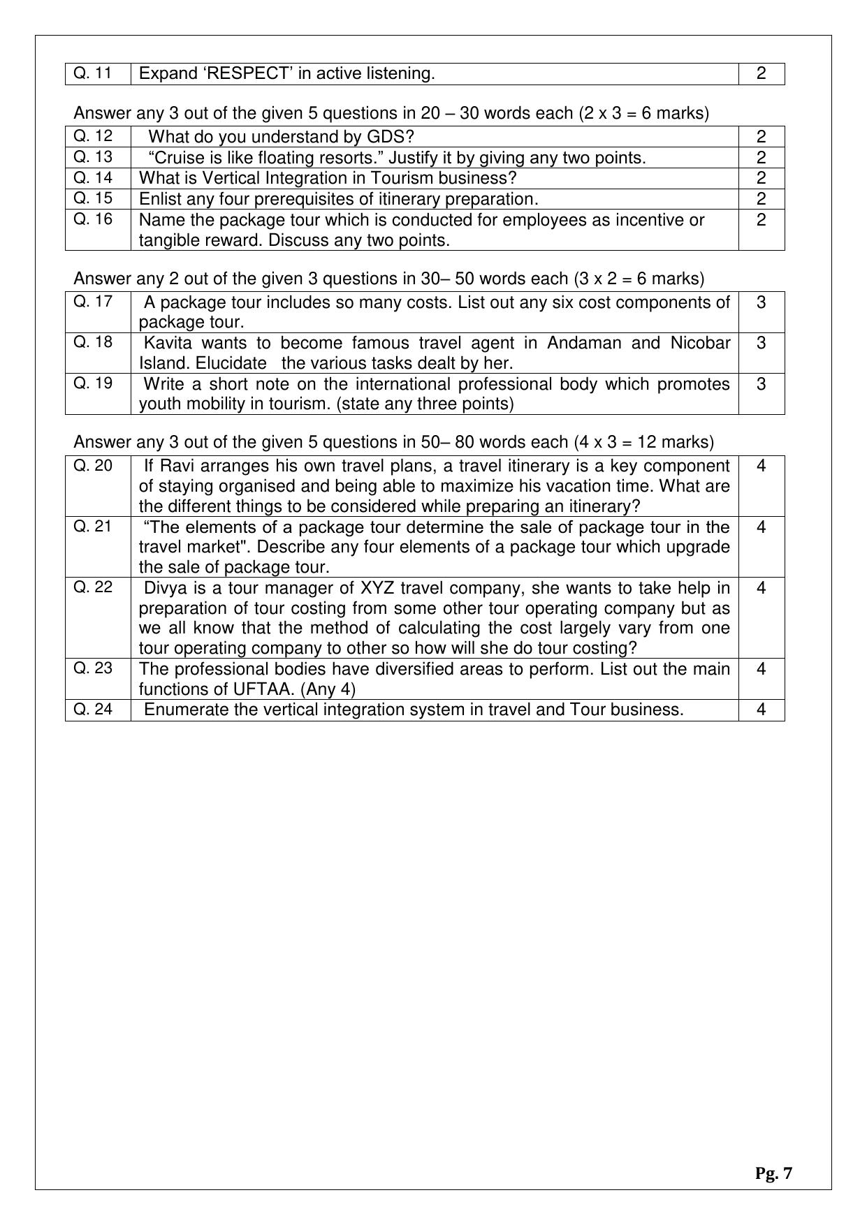 CBSE Class 12 (Skill Education) Tourism 2024 Sample Paper - Page 7