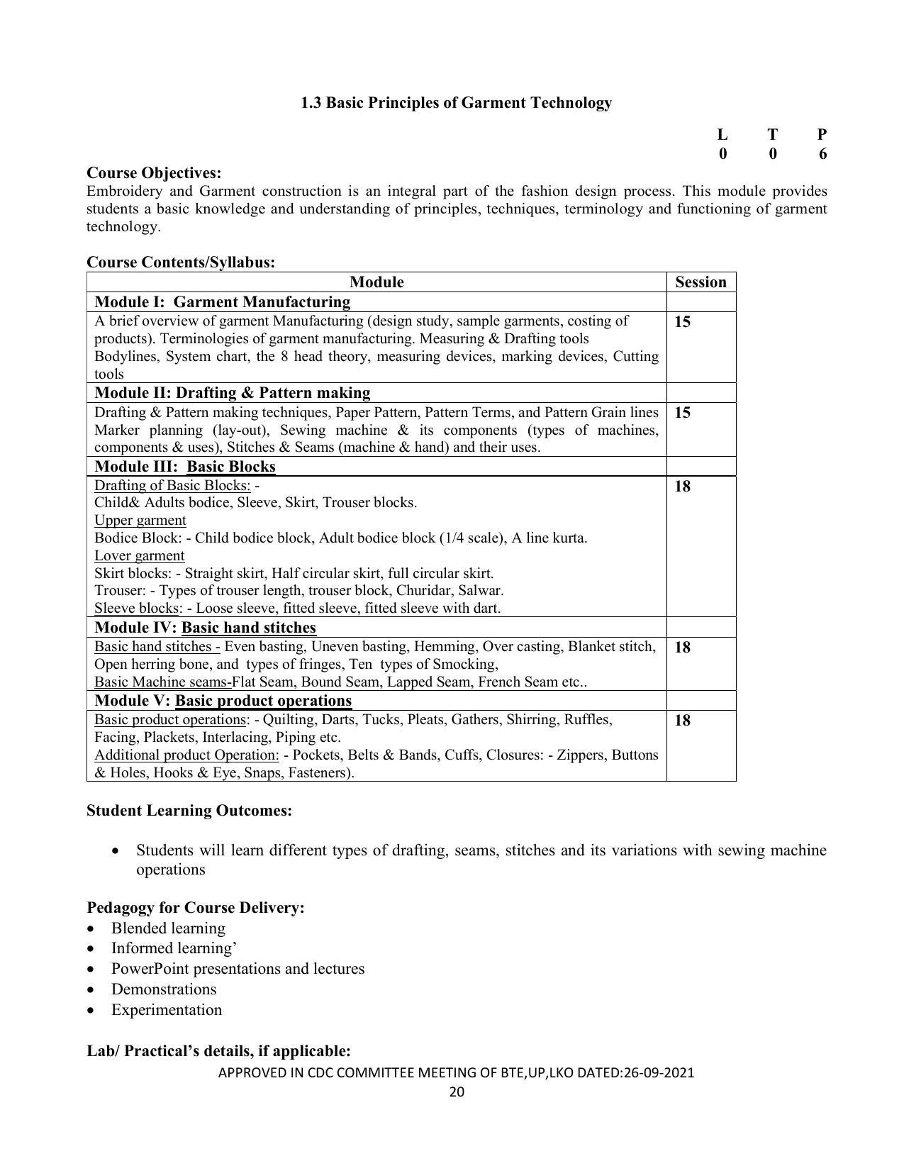 SYLLABUS FOR SEMESTER SYSTEM EFFECTIVE FROM (2021-2022) - CUSTUME DESIGN AND GARMENT TECHNOLOGY - Page 20