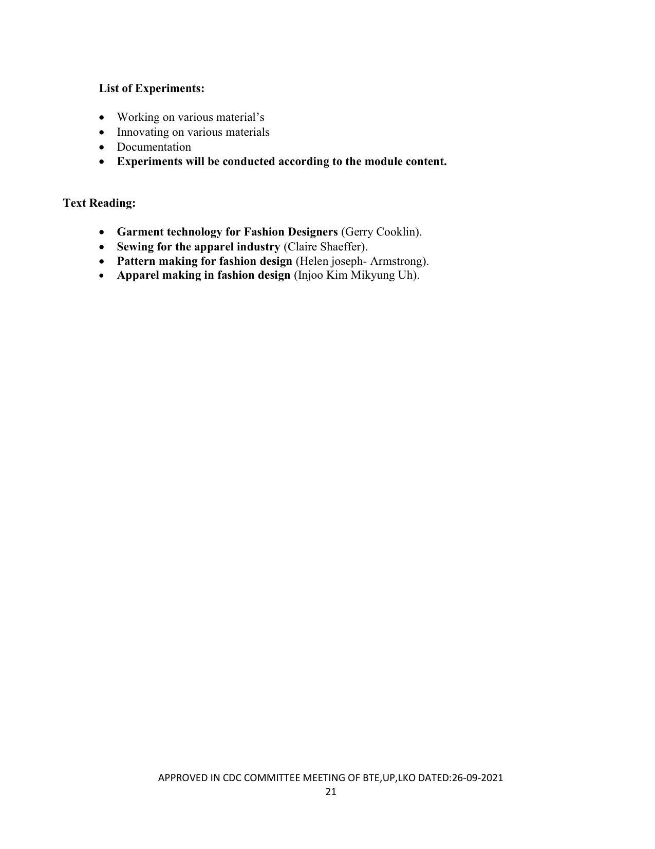SYLLABUS FOR SEMESTER SYSTEM EFFECTIVE FROM (2021-2022) - CUSTUME DESIGN AND GARMENT TECHNOLOGY - Page 21