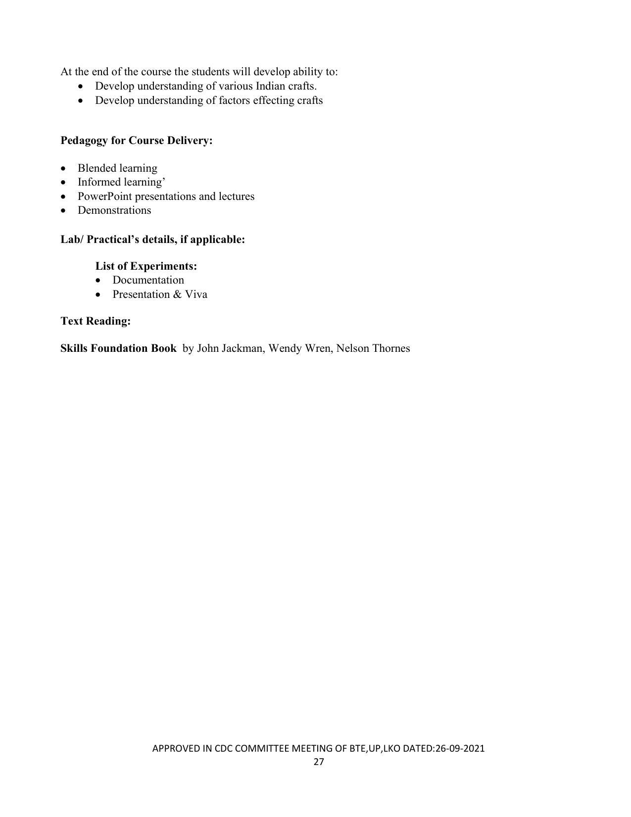 SYLLABUS FOR SEMESTER SYSTEM EFFECTIVE FROM (2021-2022) - CUSTUME DESIGN AND GARMENT TECHNOLOGY - Page 27