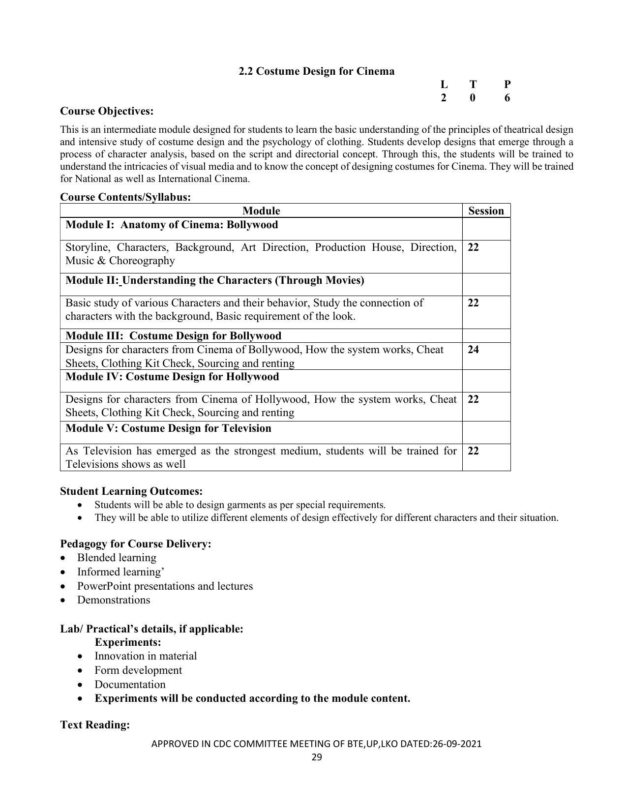 SYLLABUS FOR SEMESTER SYSTEM EFFECTIVE FROM (2021-2022) - CUSTUME DESIGN AND GARMENT TECHNOLOGY - Page 29