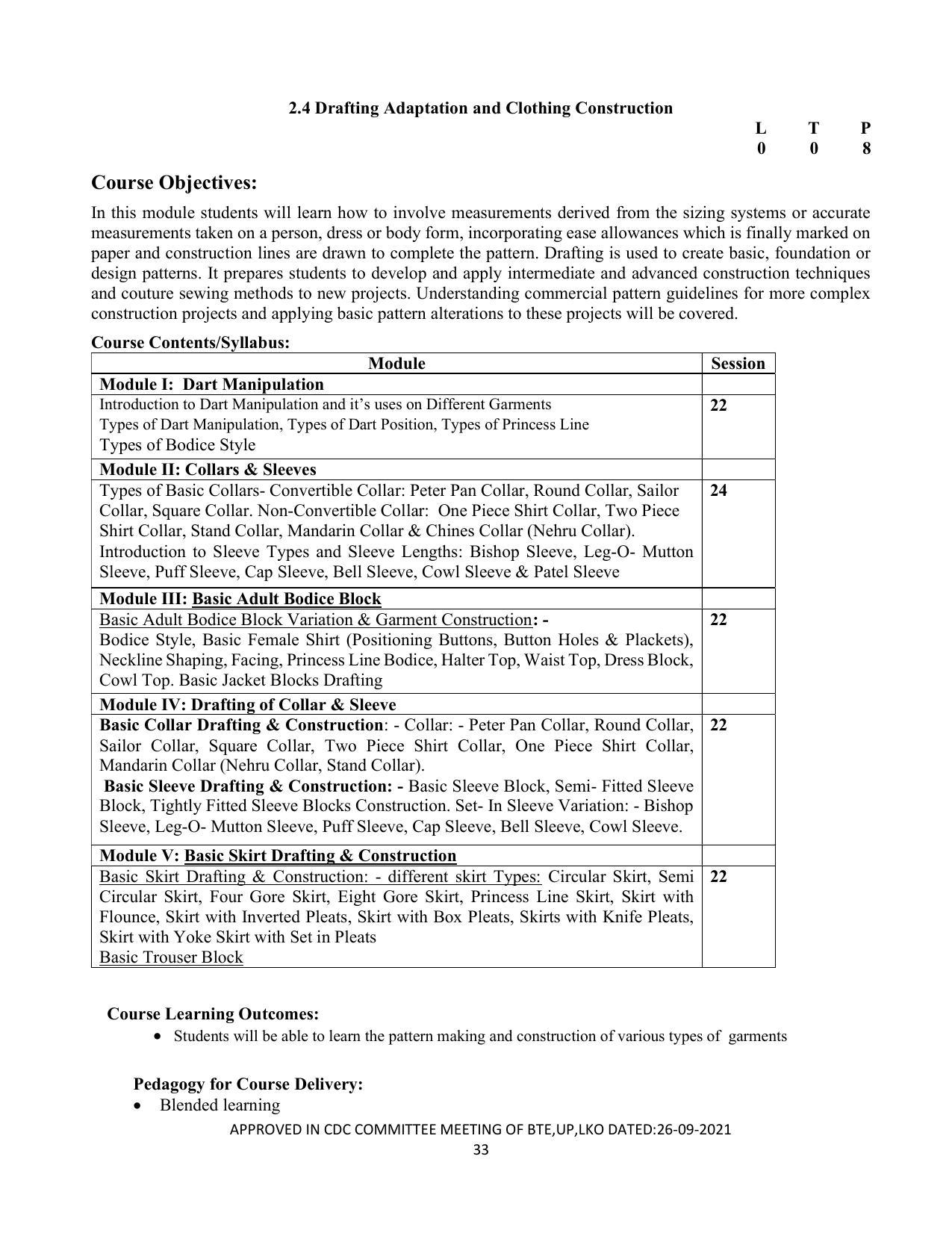 SYLLABUS FOR SEMESTER SYSTEM EFFECTIVE FROM (2021-2022) - CUSTUME DESIGN AND GARMENT TECHNOLOGY - Page 33