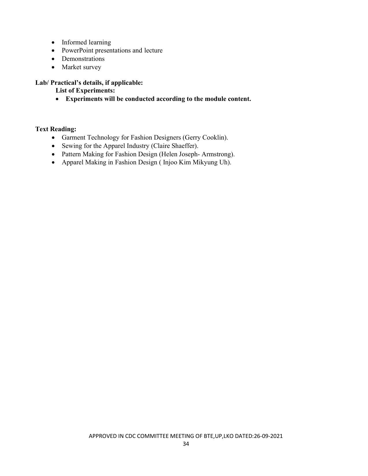 SYLLABUS FOR SEMESTER SYSTEM EFFECTIVE FROM (2021-2022) - CUSTUME DESIGN AND GARMENT TECHNOLOGY - Page 34