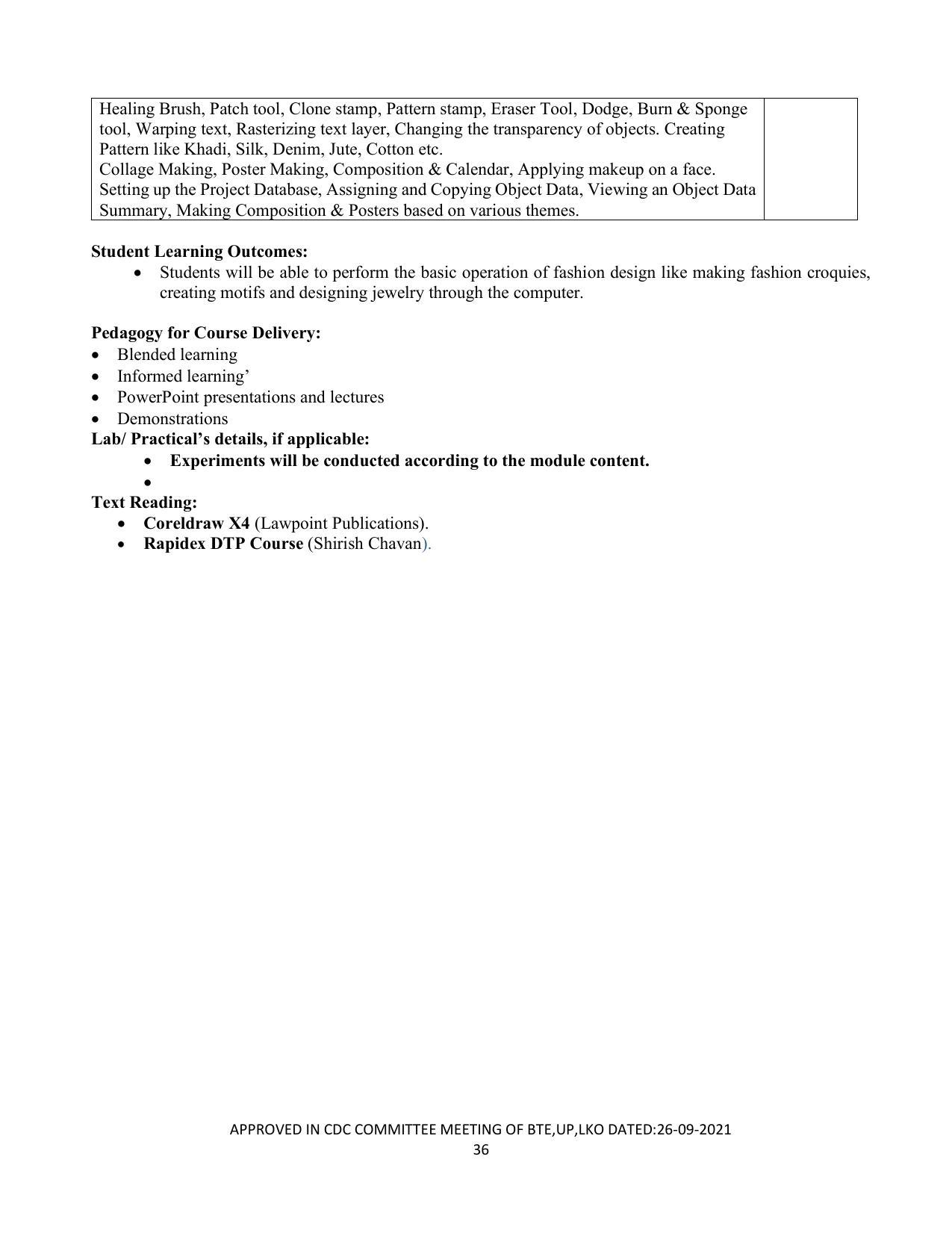 SYLLABUS FOR SEMESTER SYSTEM EFFECTIVE FROM (2021-2022) - CUSTUME DESIGN AND GARMENT TECHNOLOGY - Page 36